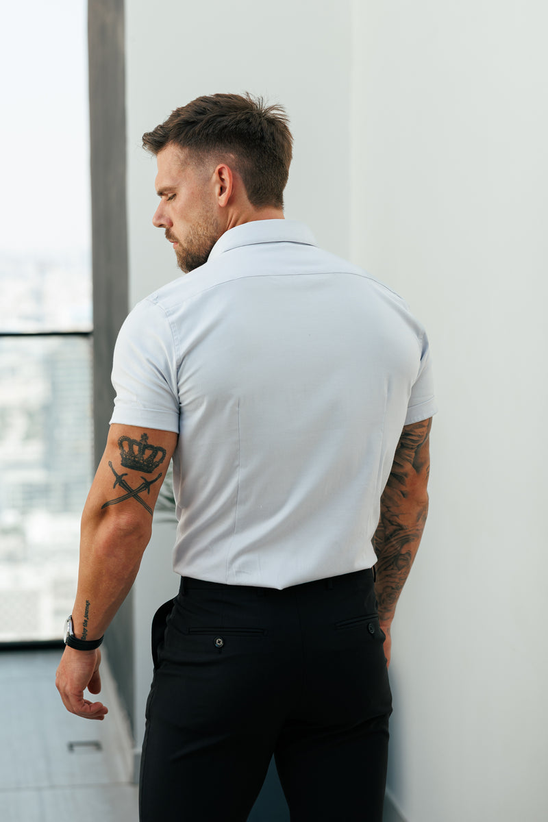 Father Sons Classic Stretch Oxford Short Sleeve Light Grey with Button Down Collar - FS1214