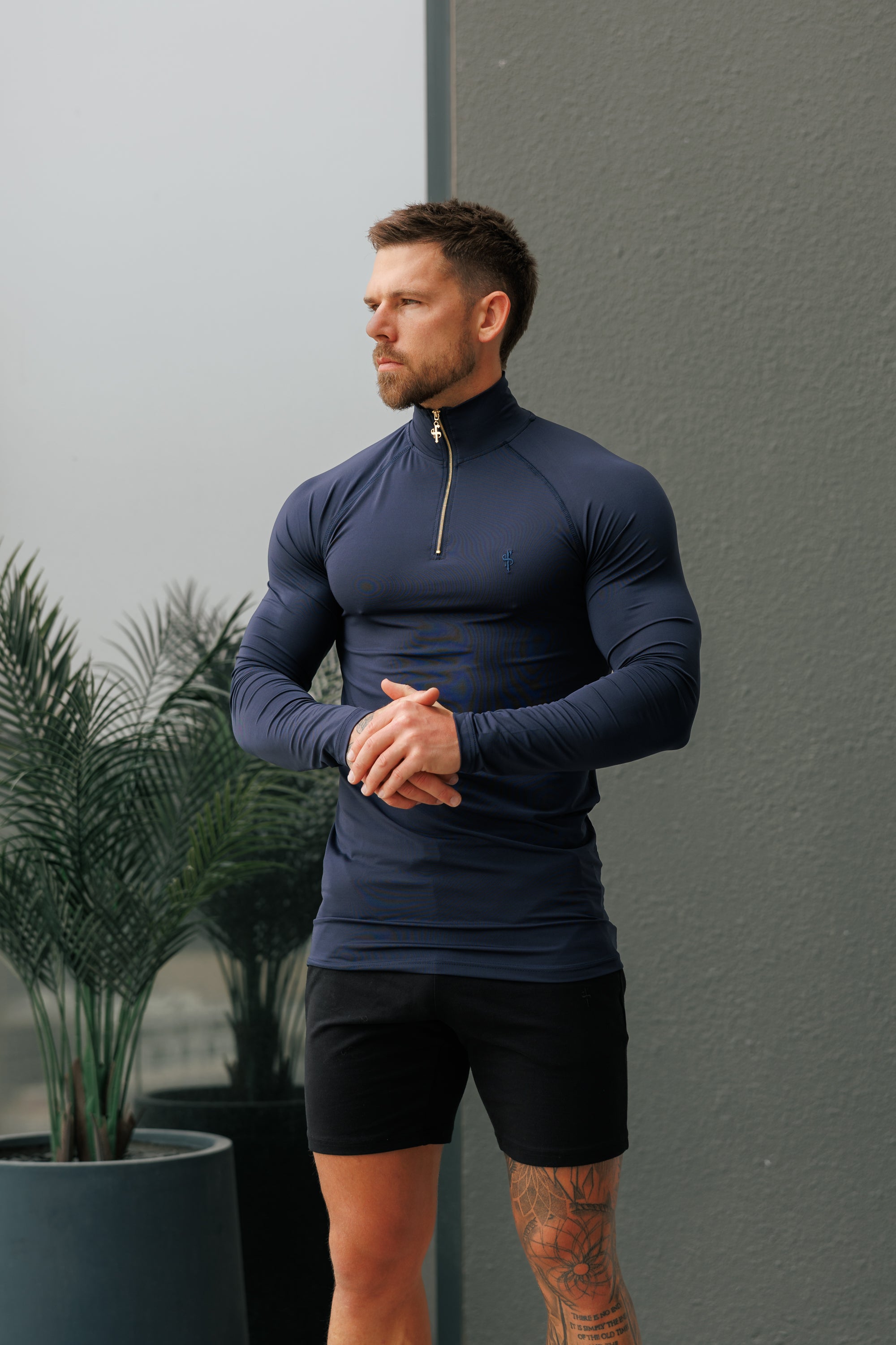 LS Navy Half Zip Gym Top - FSH1282