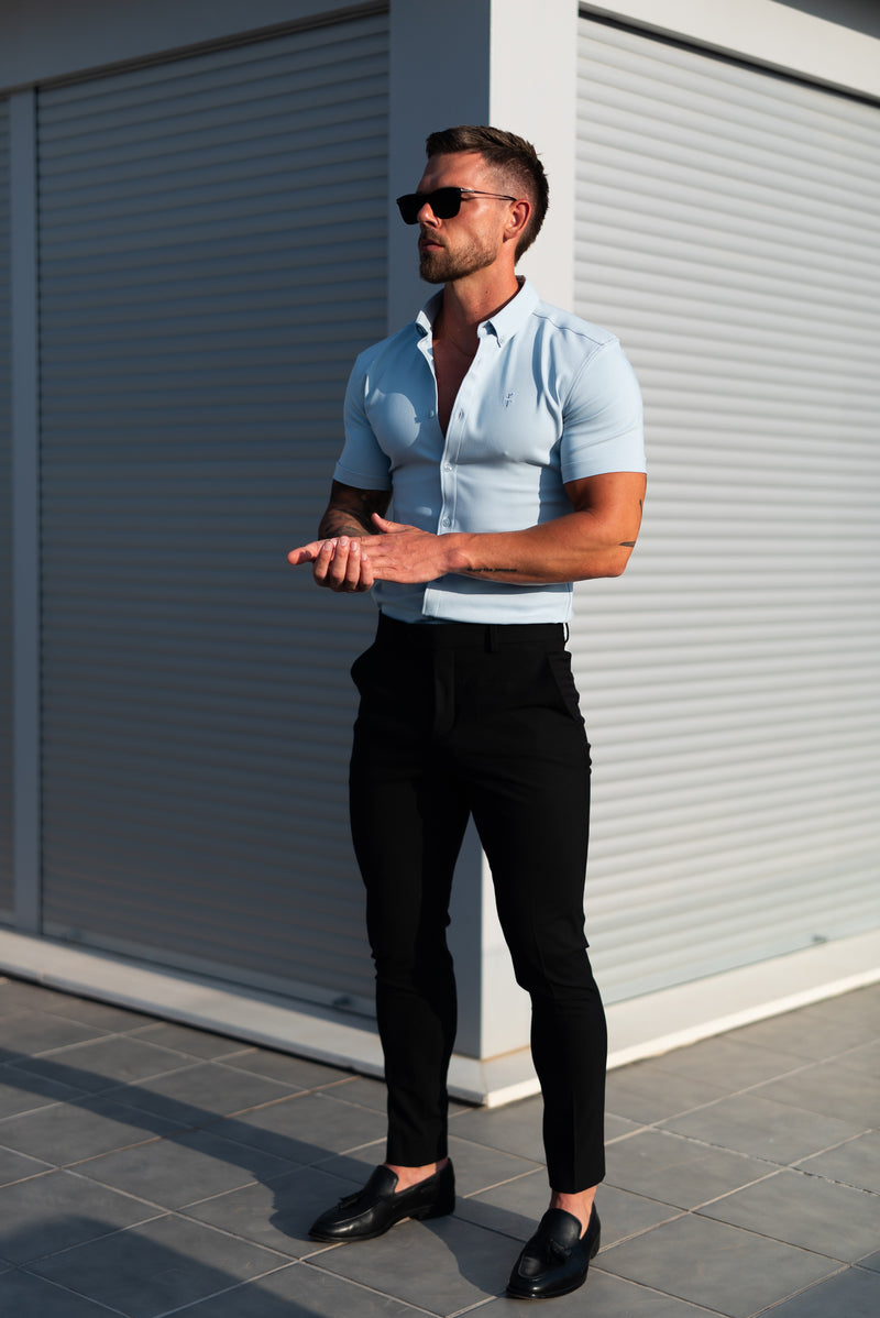FS Super Slim SS Powder Blue Scuba with Button Down Collar - FS1121