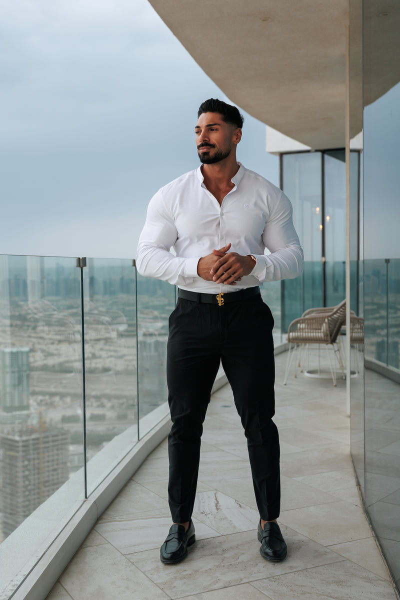 Father Sons Super Slim Stretch Classic Oxford White Grandad Collar - FS732