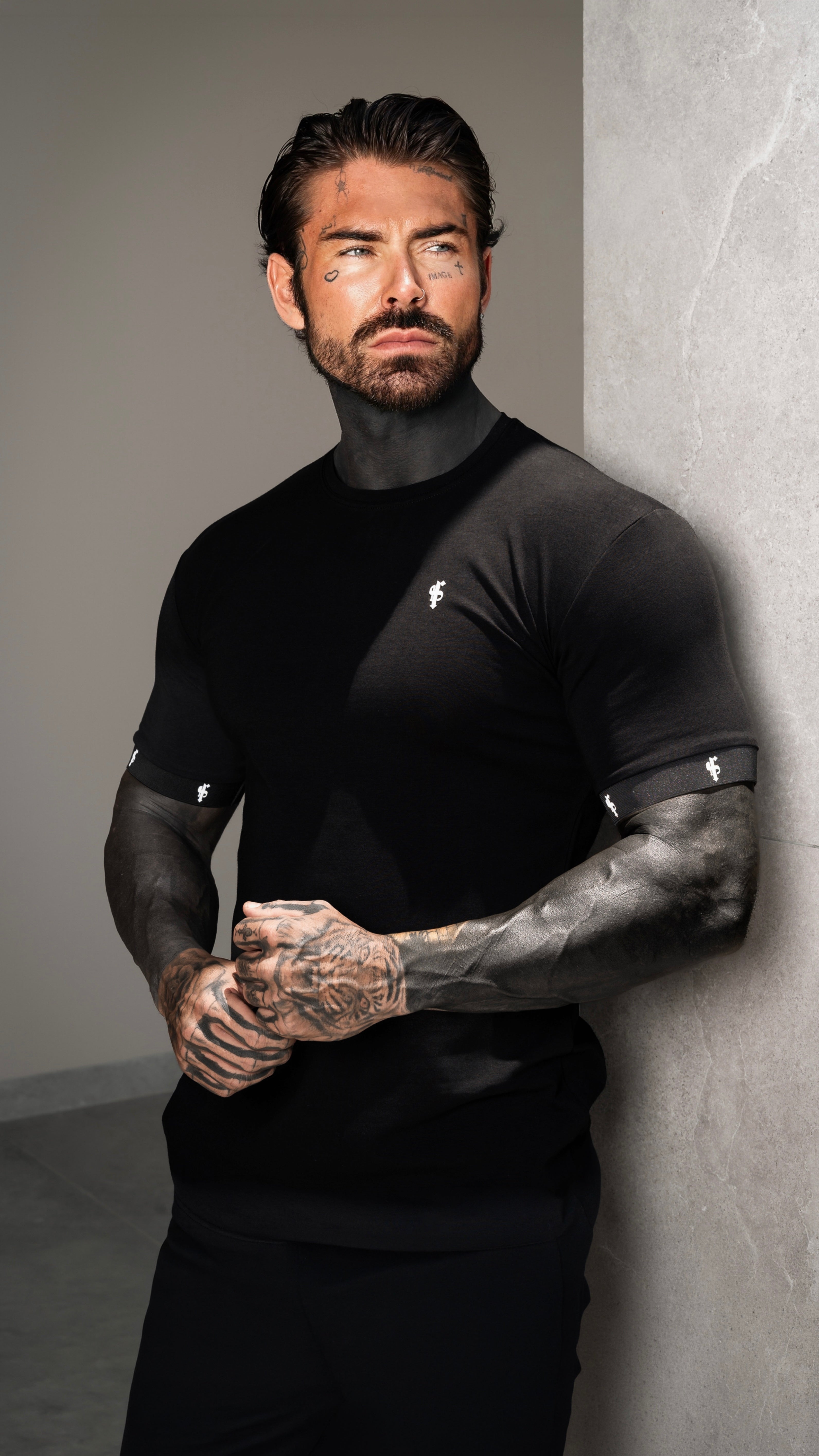 Classic Black Crew T Shirt with FS Elastic Sleeve Branding - FSH1559