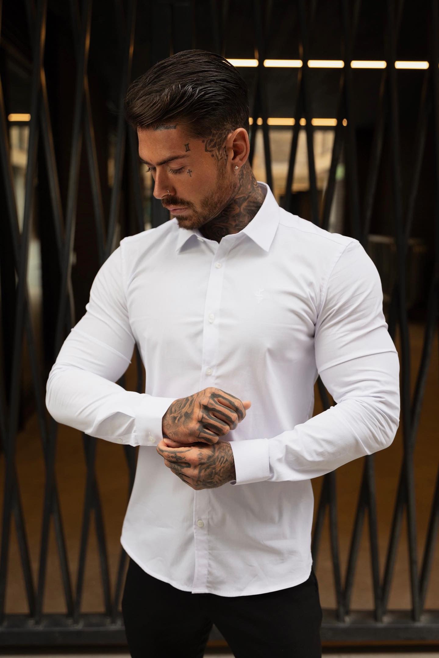 Super Slim White Long Sleeve Stretch with Back Box Pleat and Side Seam Detail - FS945