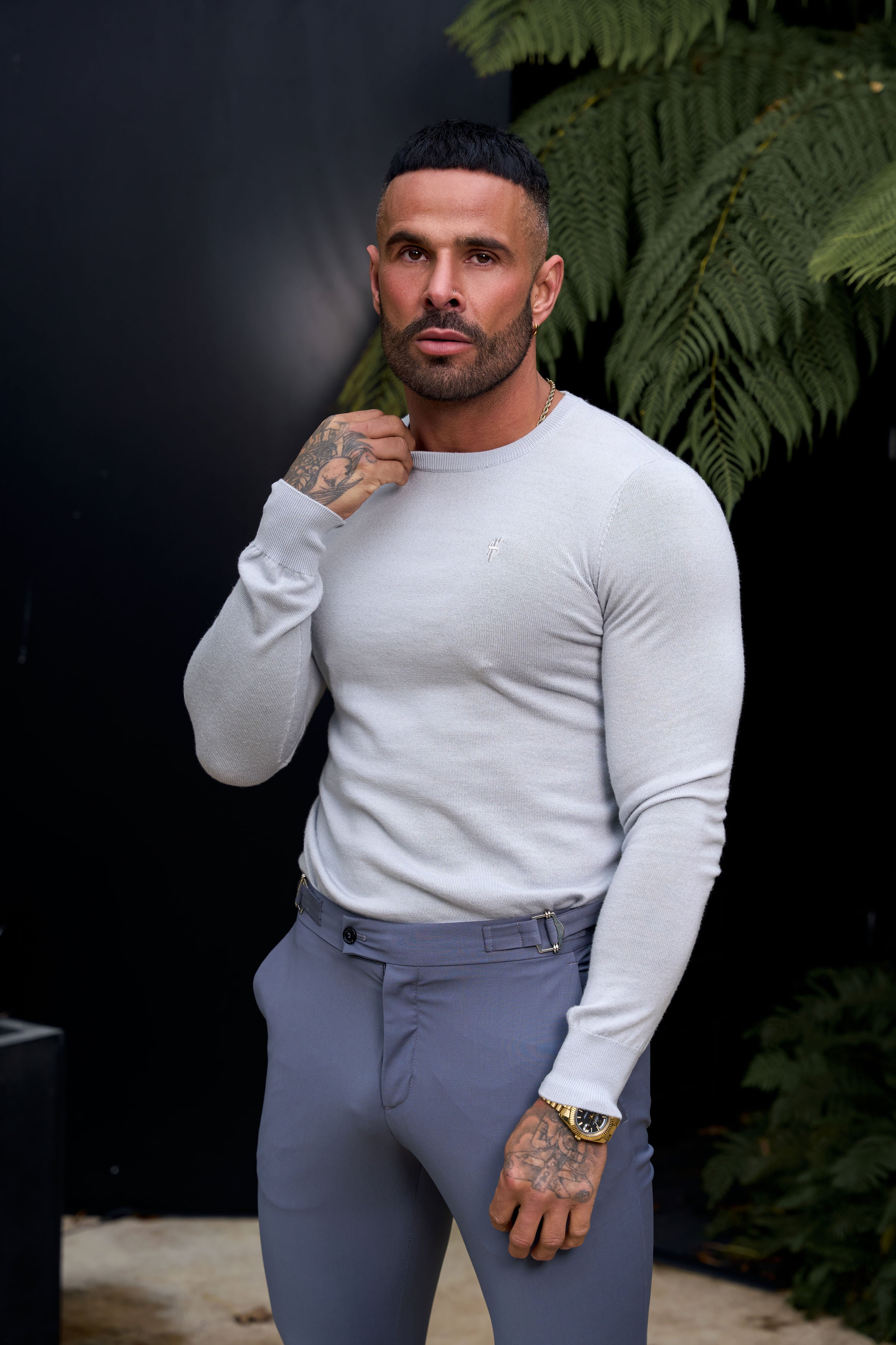 Father Sons Slim Formal Grey Stretch Pants with Side Adjusters - FST024 