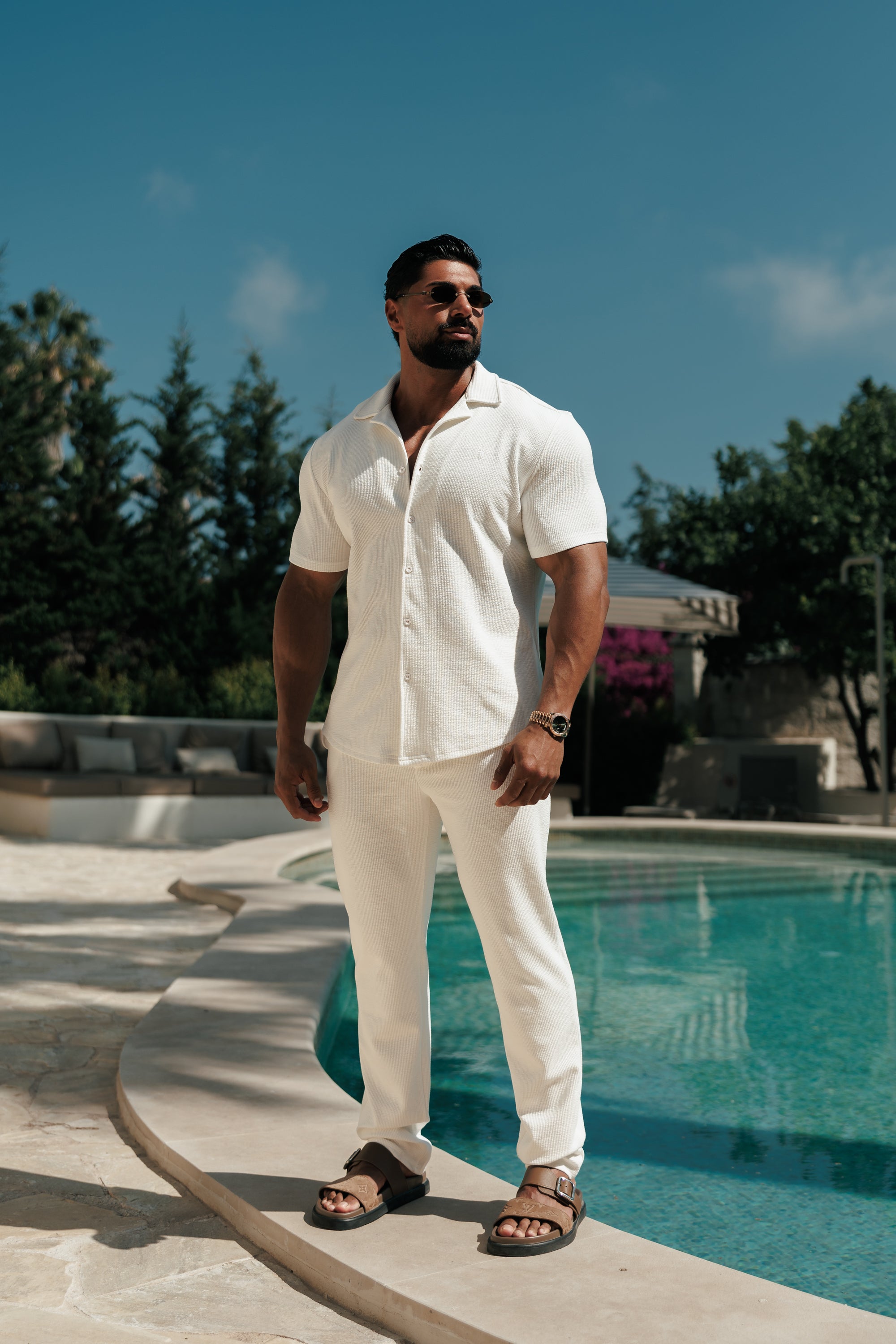 Jersey Cord Slim White Trousers - FSR015