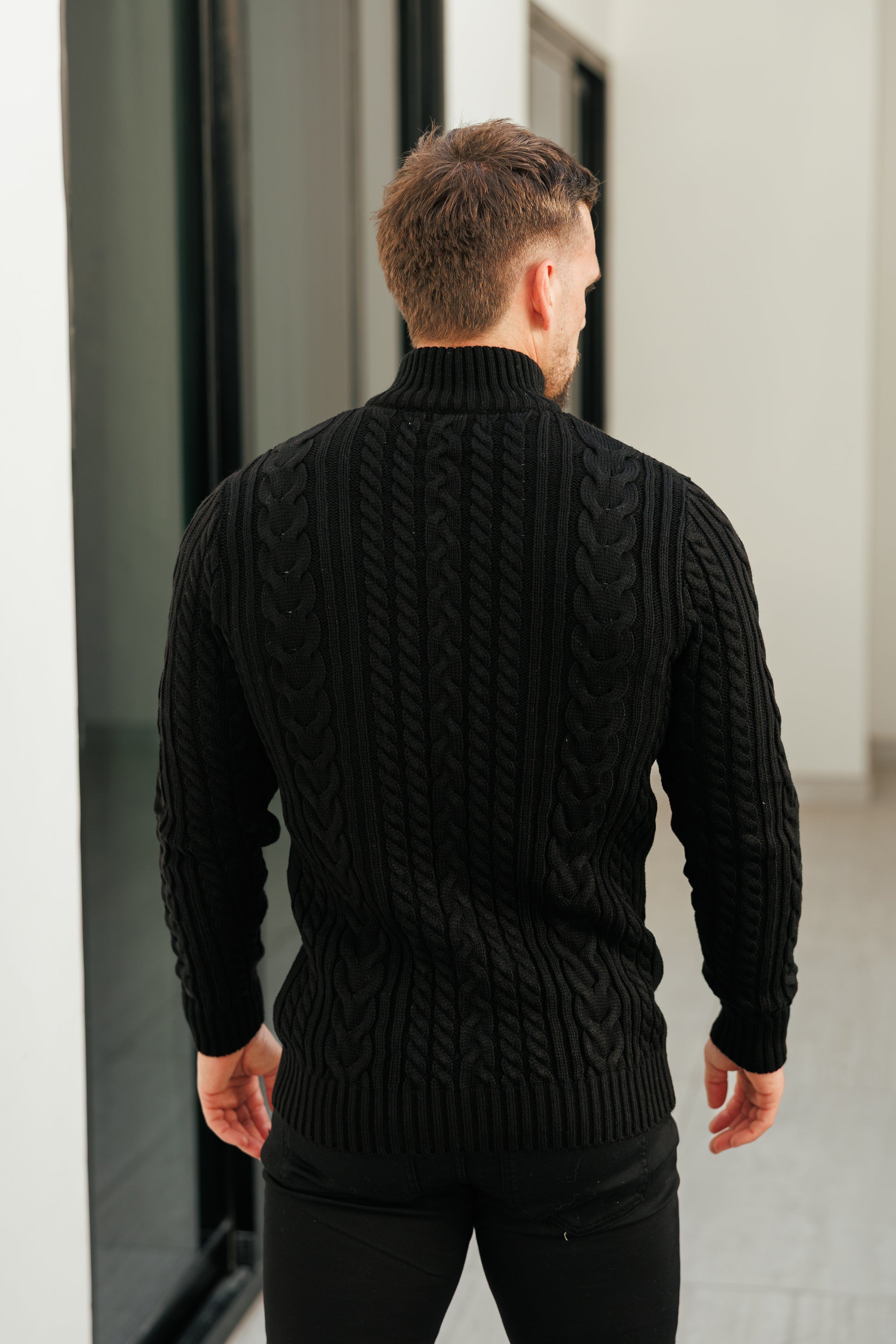Funnel Neck Full Zip Cardigan Black -  FSJ144