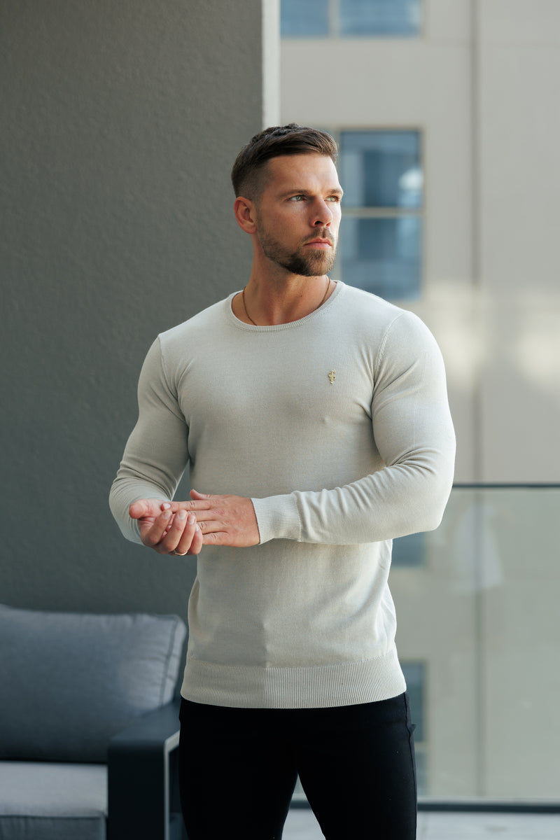 FS Beige Crew Neck Knitted Jumper With FS Branding -  FSN195