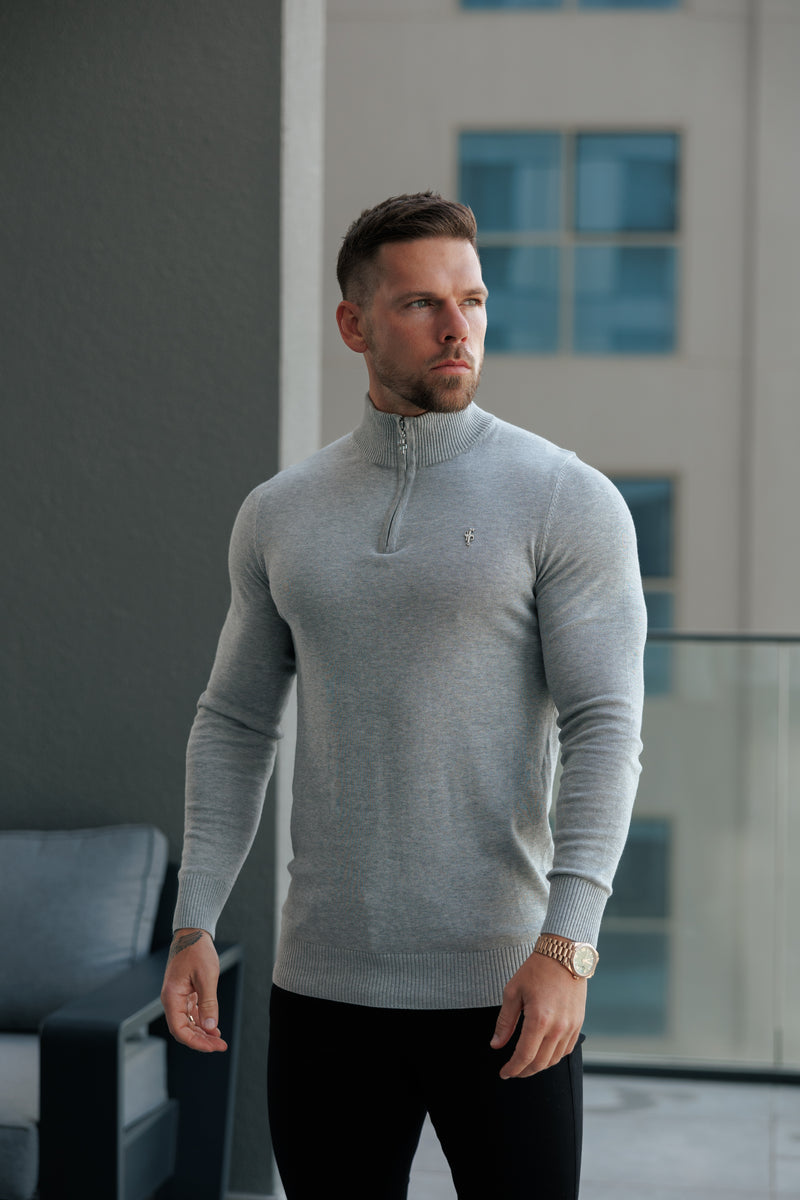 FS Light Grey Funnel Neck Knitted Jumper With FS Branding  - FSN193
