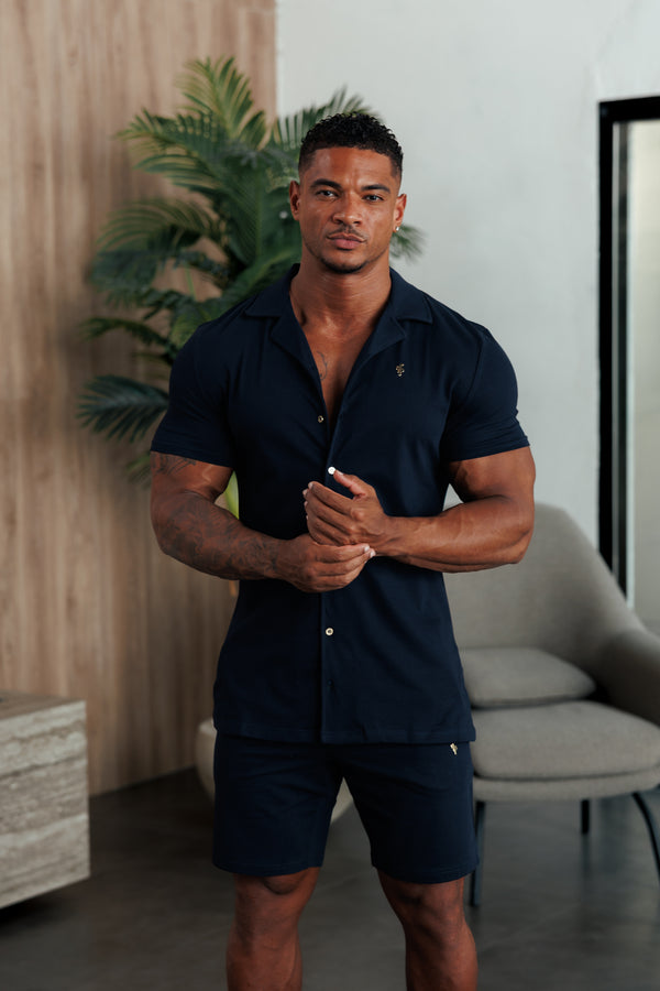 Father Sons Stretch Navy Pique Revere Shirt Short Sleeve - FSH1386