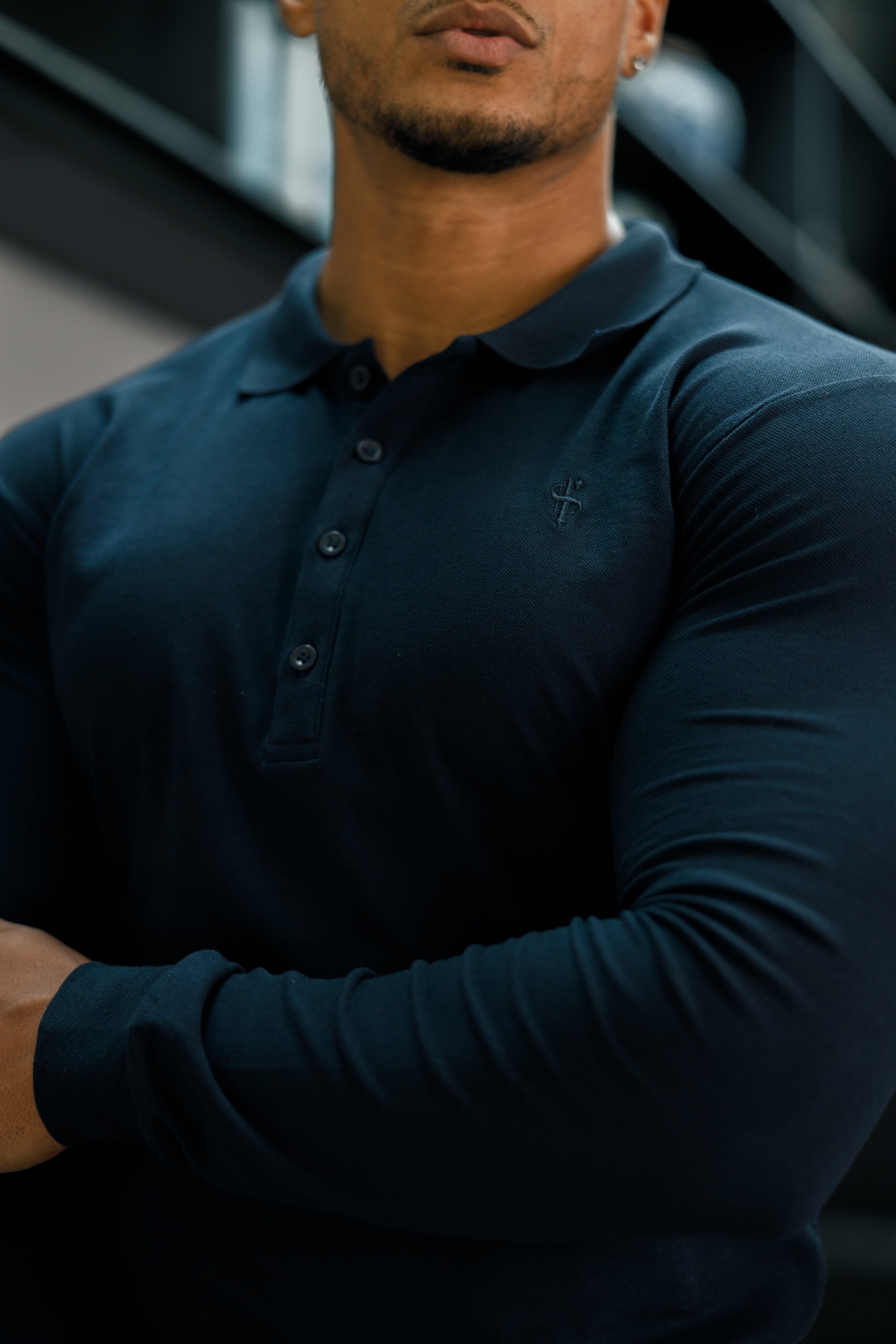 Classic Navy Tonal Polo Long Sleeve Shirt - FSH861