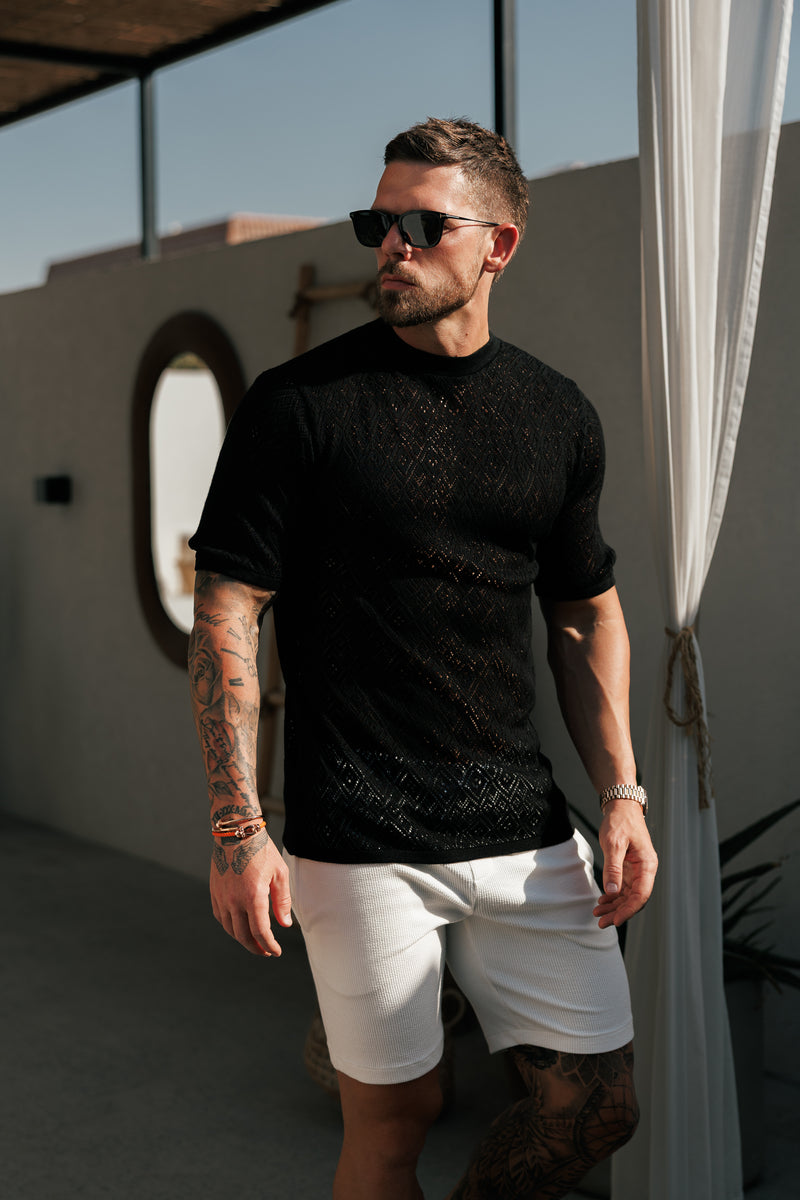 Father Sons Crochet Crew T-Shirt Black Short Sleeve - FSJ085