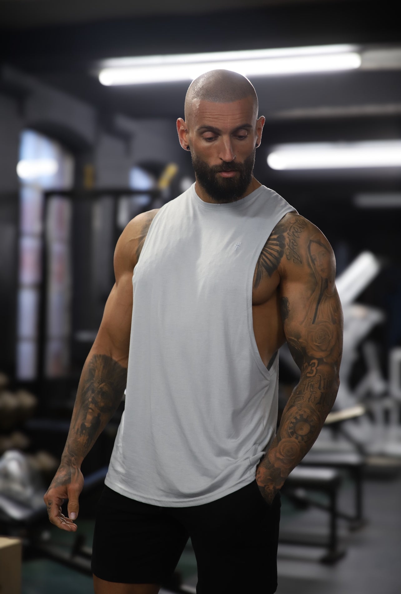 Classic Bamboo Dropped Armhole Light Grey Vest - FSH893