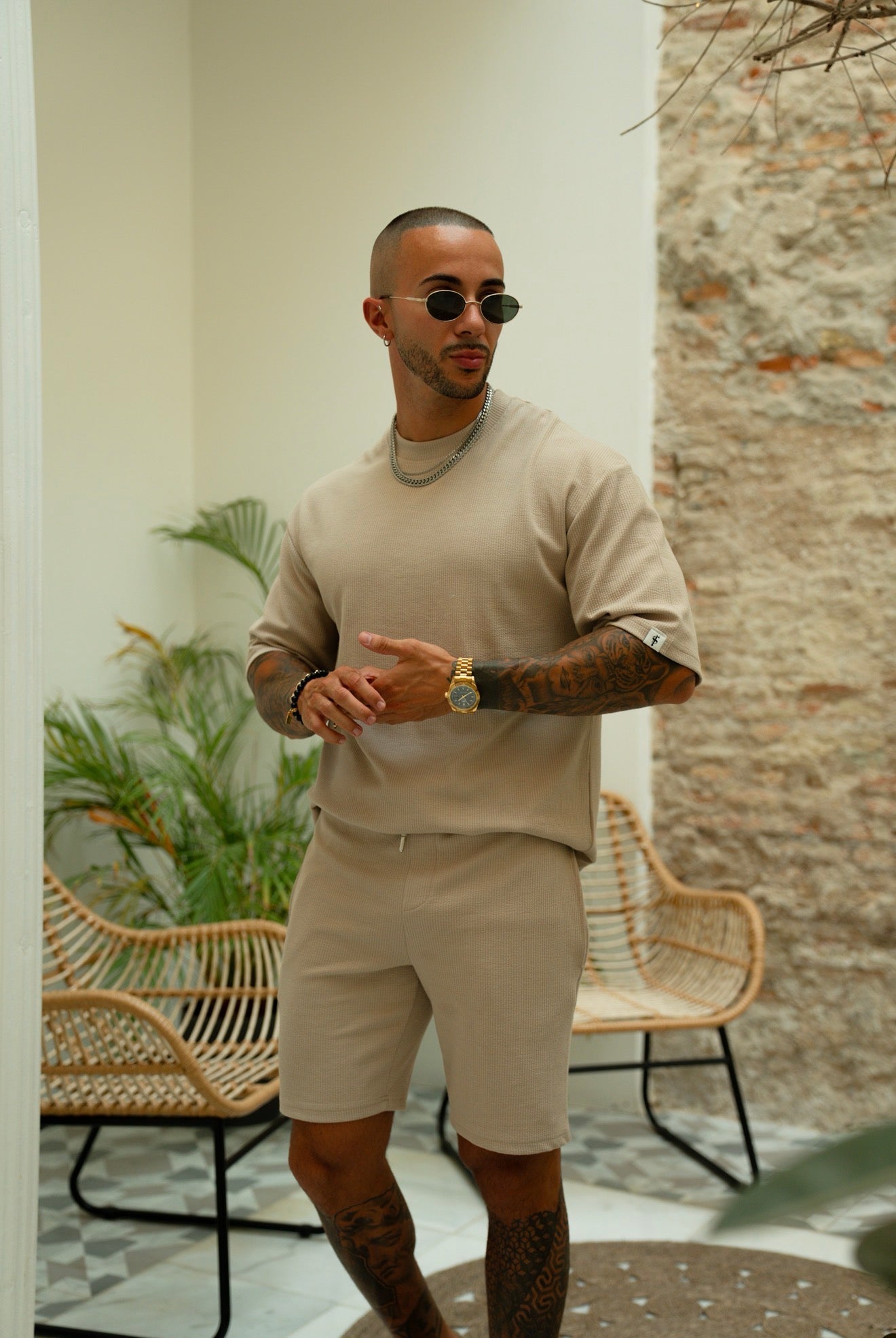 Jersey Cord Beige Oversized T-Shirt - FSR105