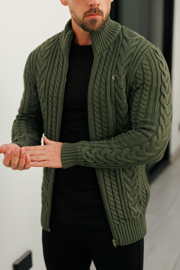 Father Sons Funnel Neck Full Zip Cardigan Olive -  FSJ151 (PRE ORDER 21ST DECEMBER)