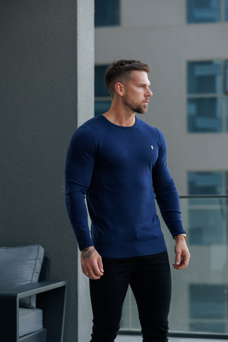 FS Navy Crew Neck Knitted Jumper With FS Branding -  FSN197