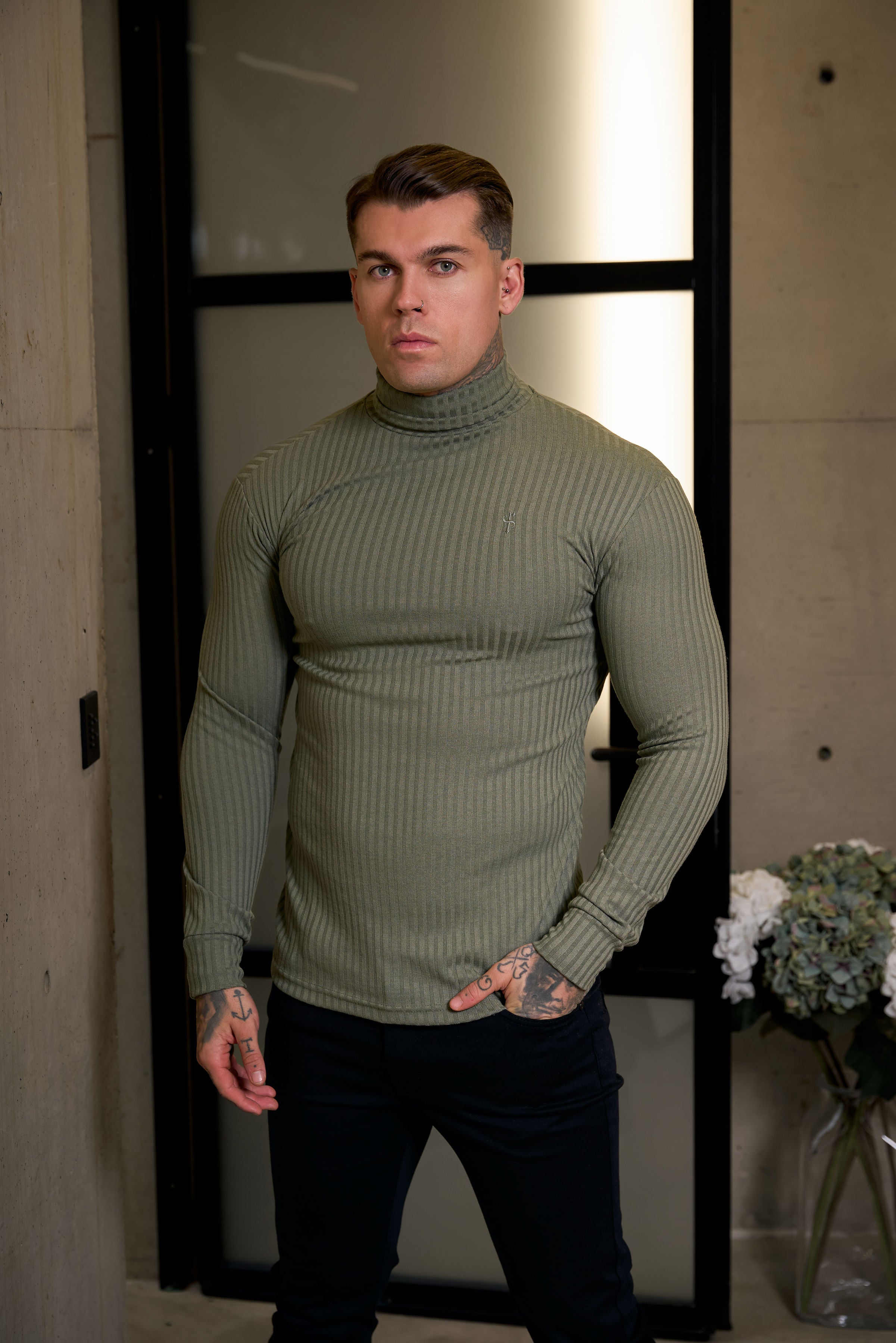 Father Sons Classic Olive Ribbed Knit Roll-neck Jumper - FSH1300 