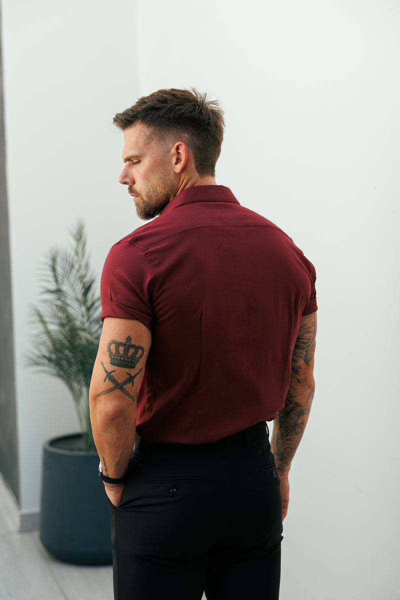 Father Sons Classic Stretch Oxford Short Sleeve Oxblood / Burgundy with Button Down Collar - FS1213