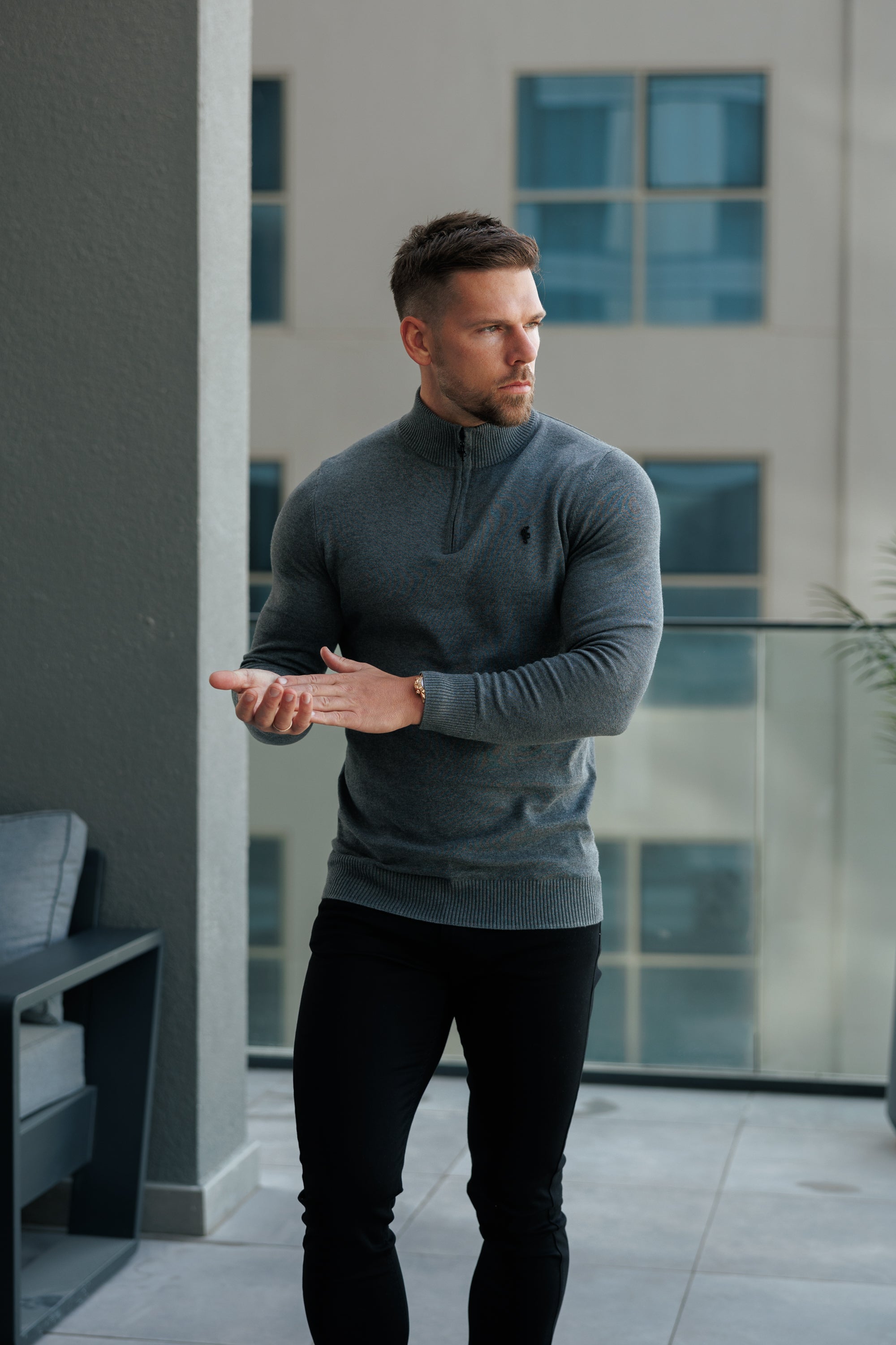 FS Charcoal Funnel Neck Knitted Jumper With FS Branding -  FSN192