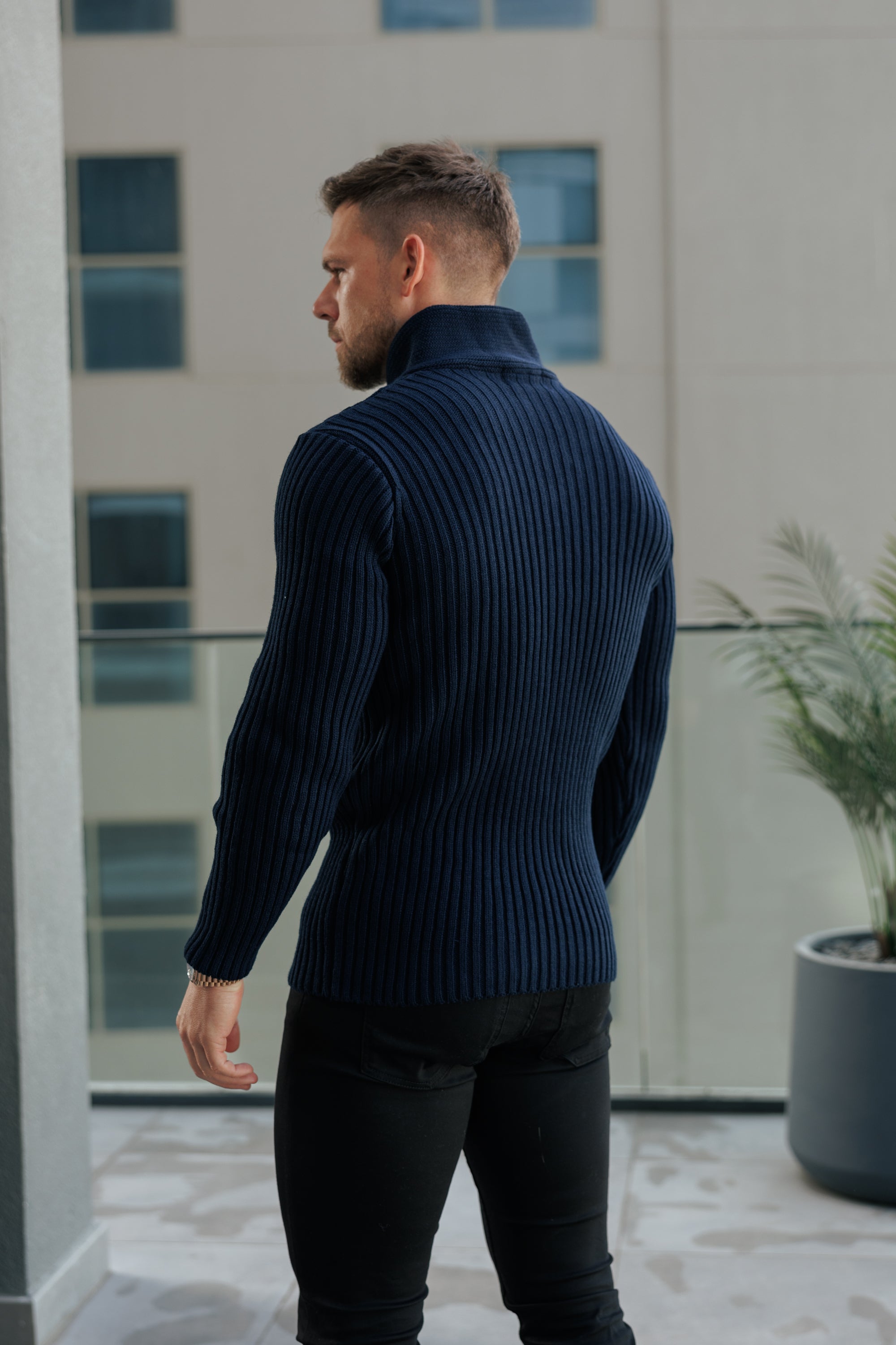 Father Sons Chunky Cable Knit Navy Sweater-  FSJ060