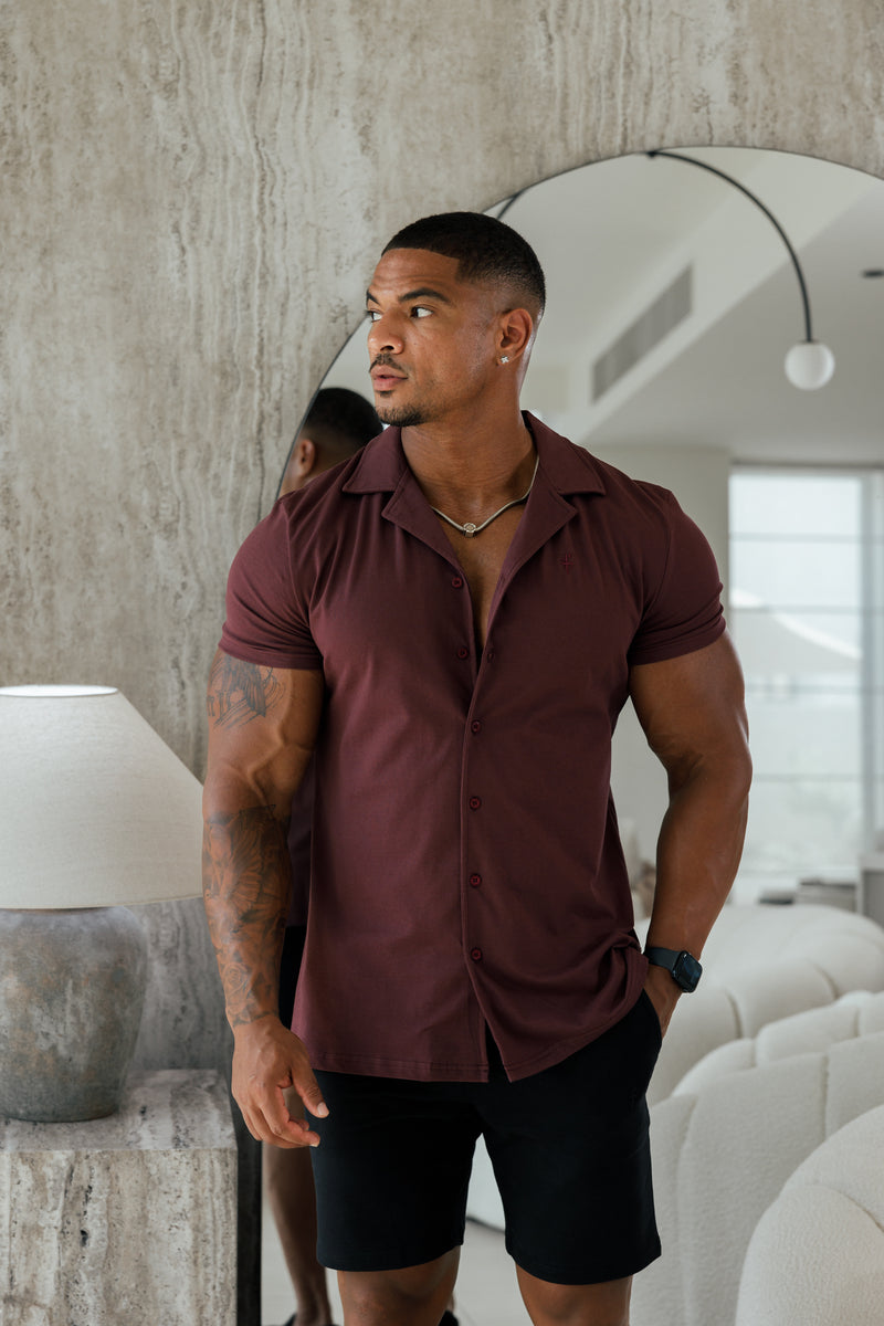 Father Sons Stretch Burgundy Pique Revere Shirt Short Sleeve - FSH1079