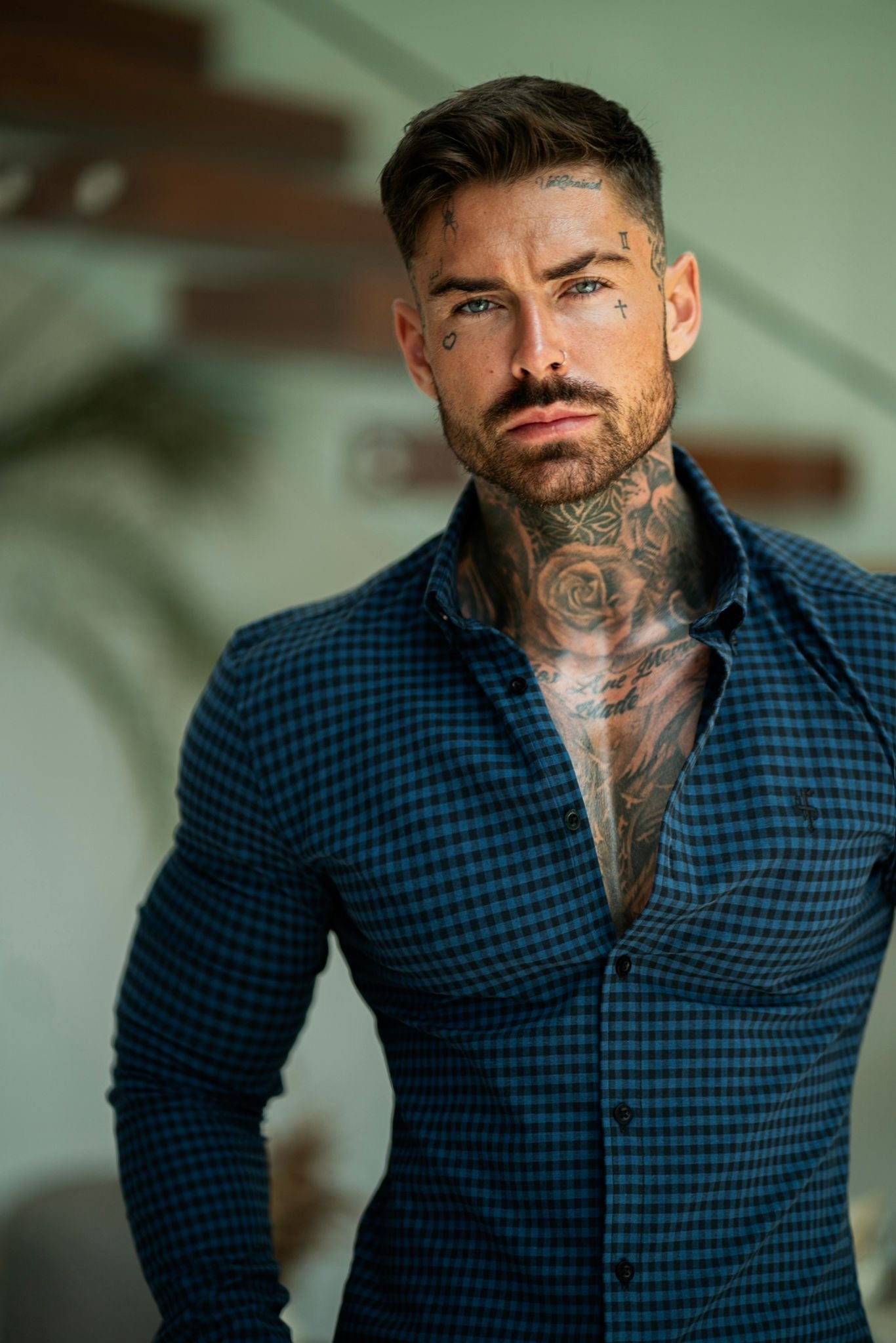 Super Slim Ultra Stretch Blue & Black Check - FS474