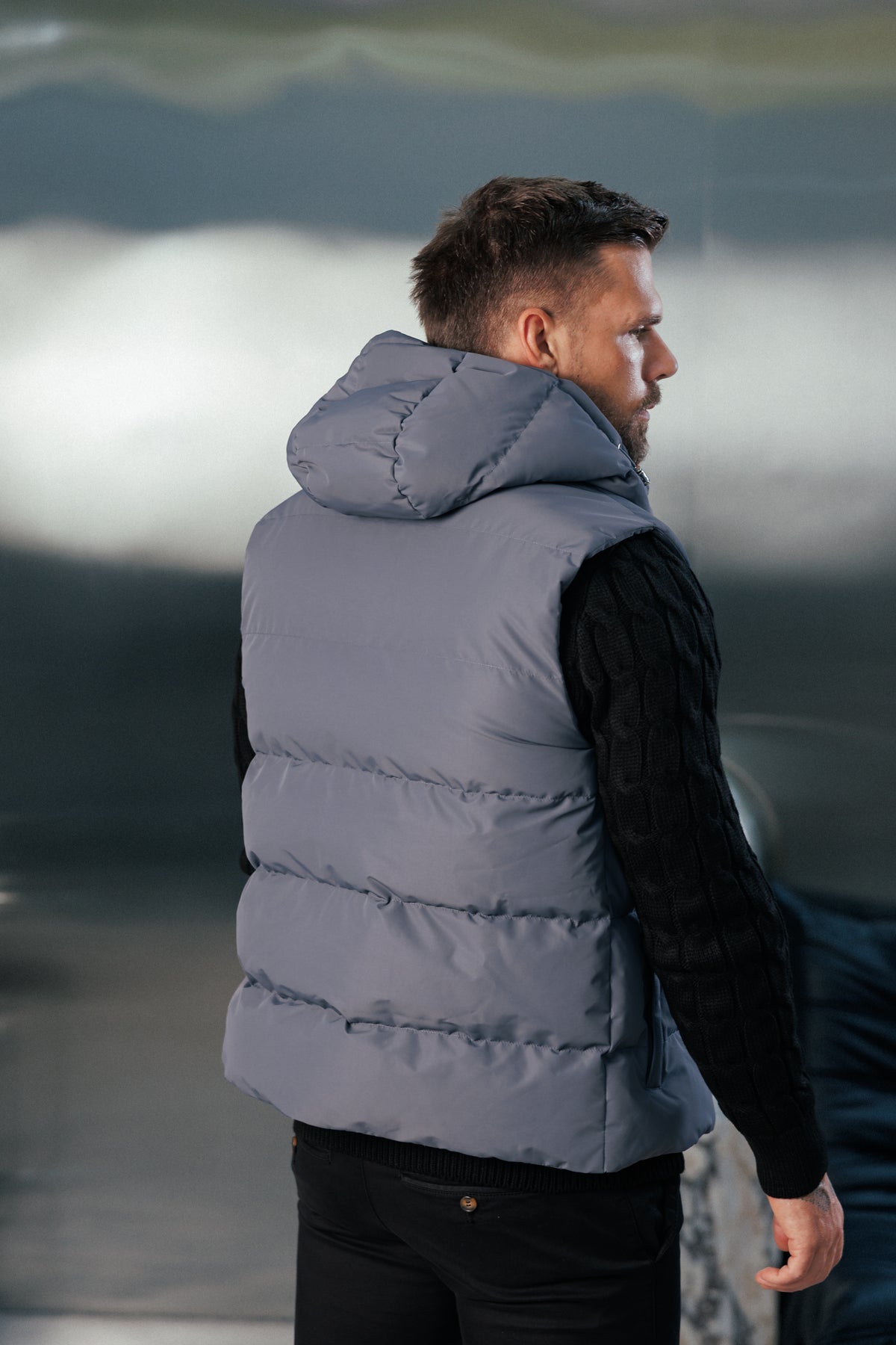 Charcoal Padded Hooded Gilet - FSN241