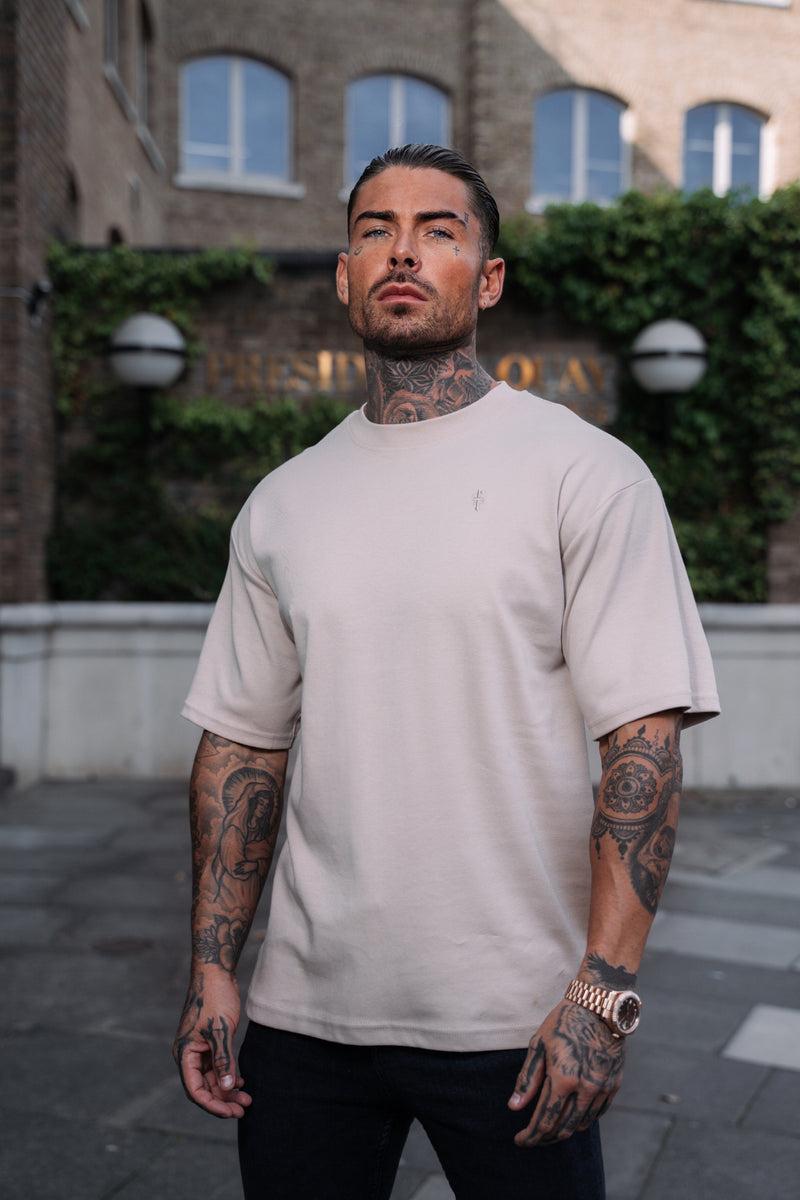 Father Sons Classic Beige Oversized Crew T Shirt - FSH867