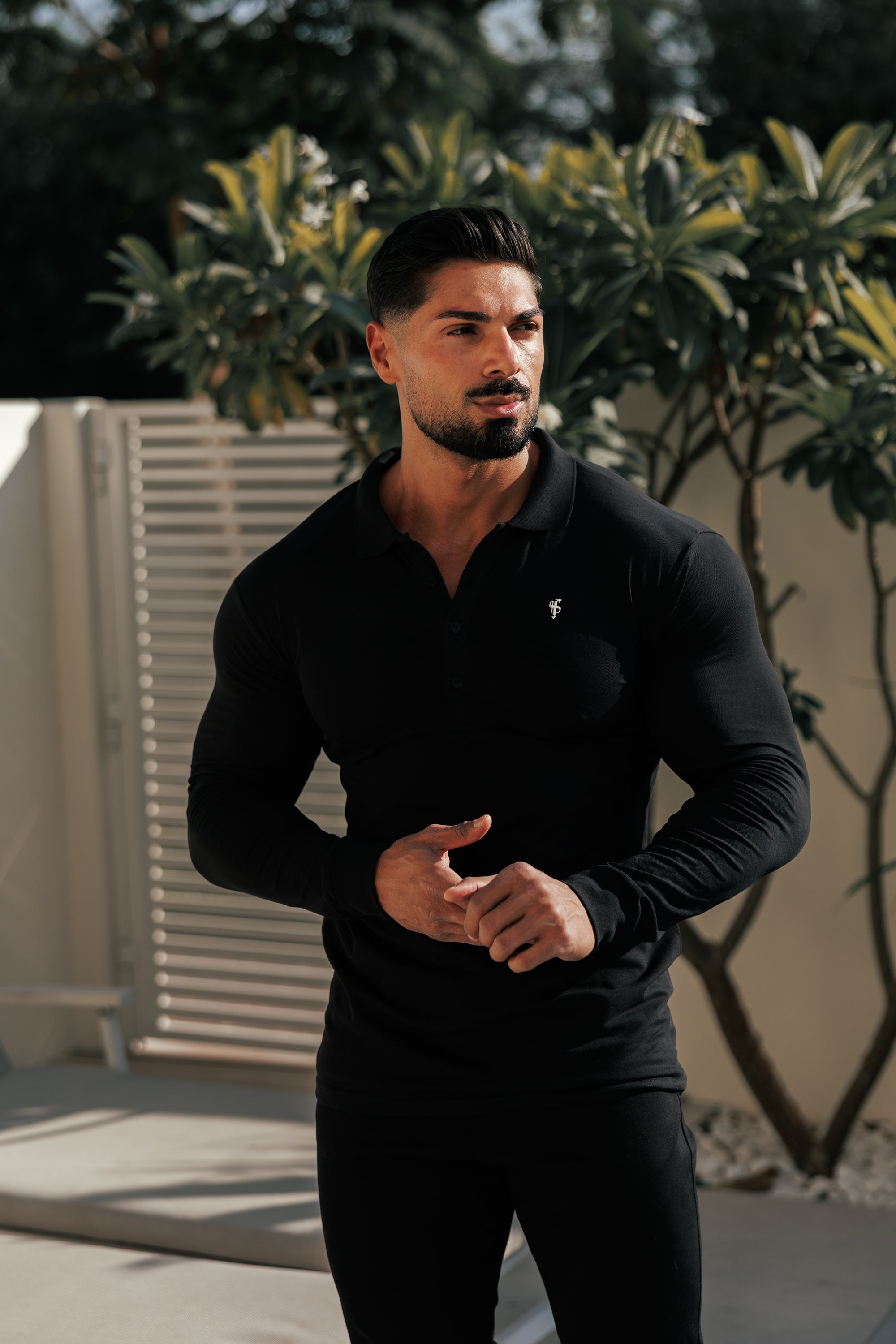 Black / Silver Polo Shirt Long Sleeve - FSH1396