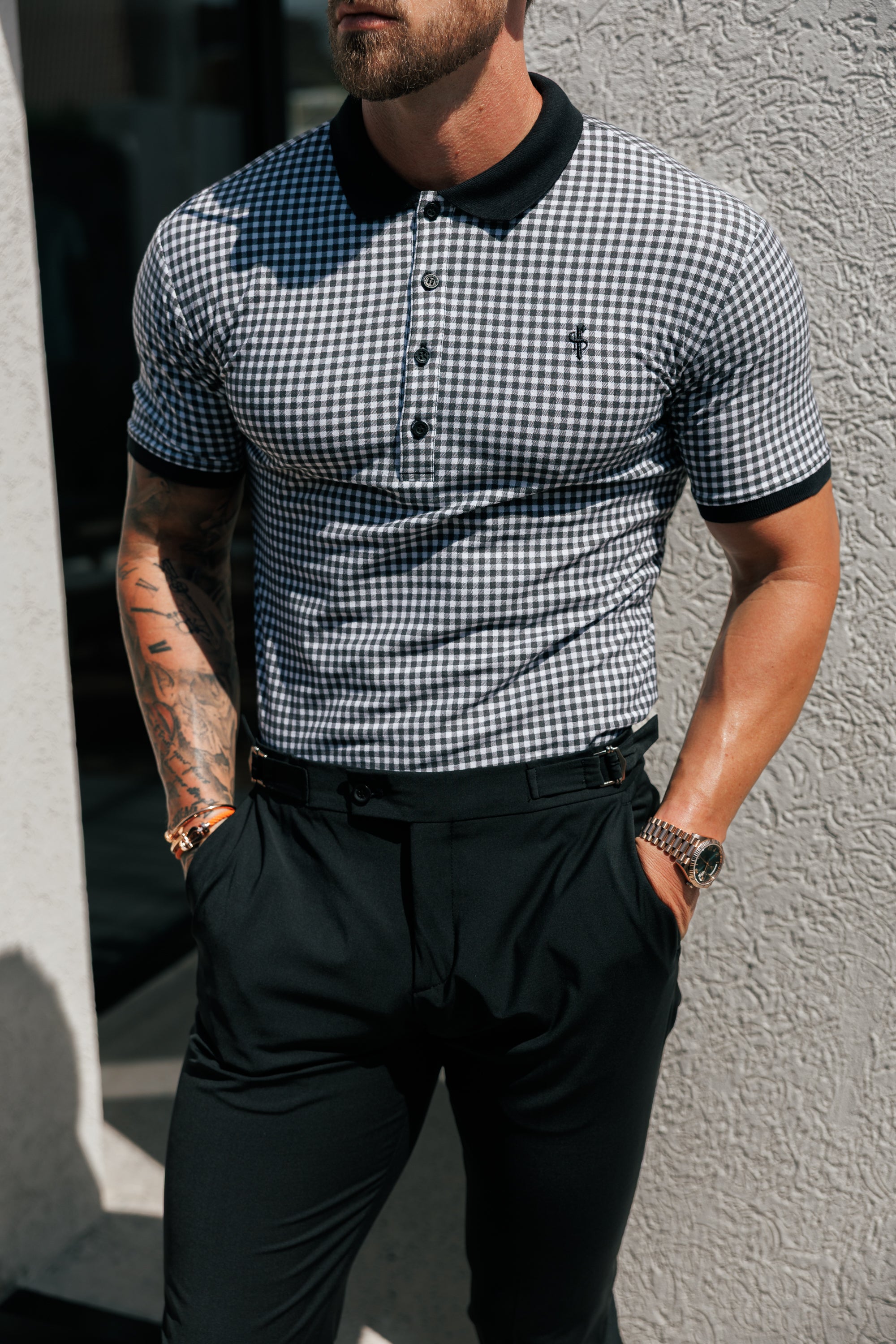 Black / White Printed Check Polo Shirt - FSH1260