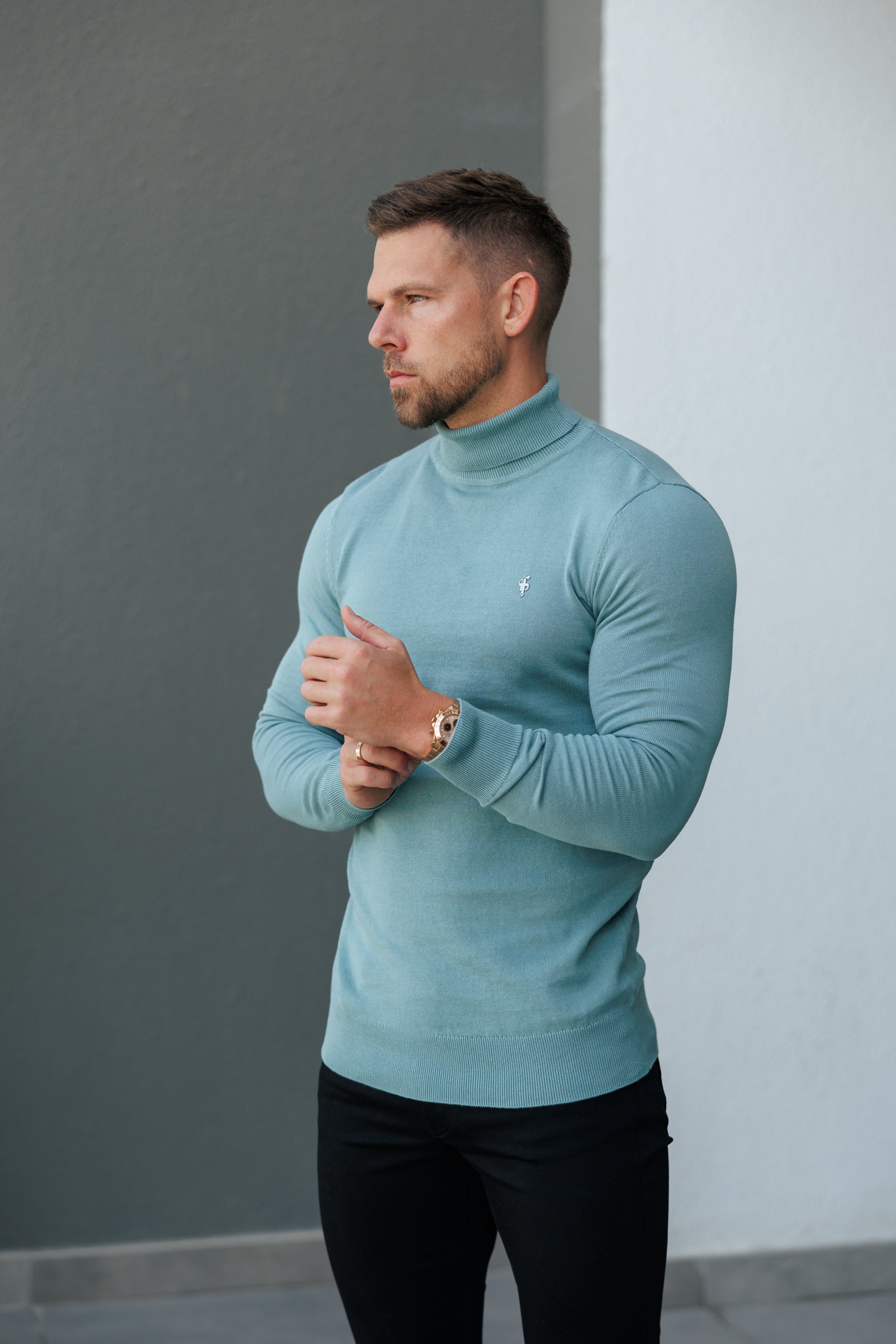 FS Teal Roll Neck Knitted Jumper With FS Branding -  FSN205