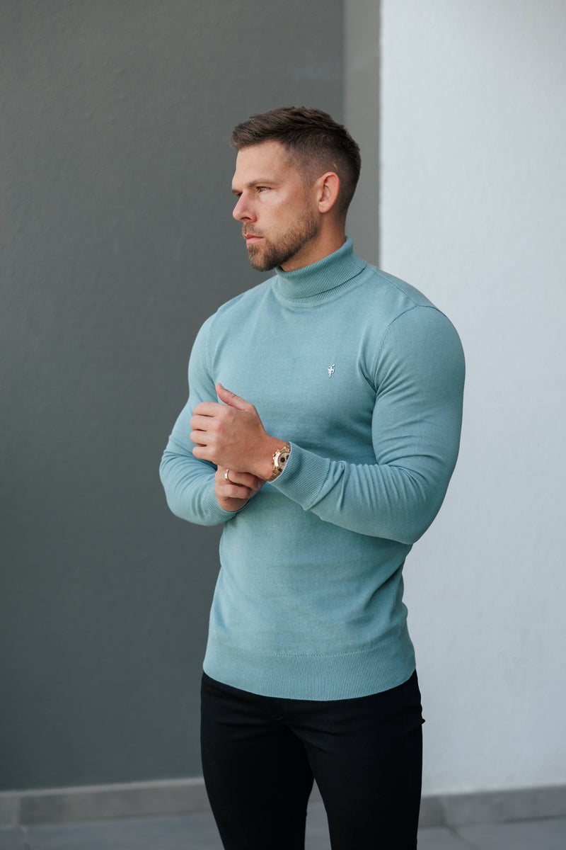 FS Teal Roll Neck Knitted Jumper With FS Branding -  FSN205