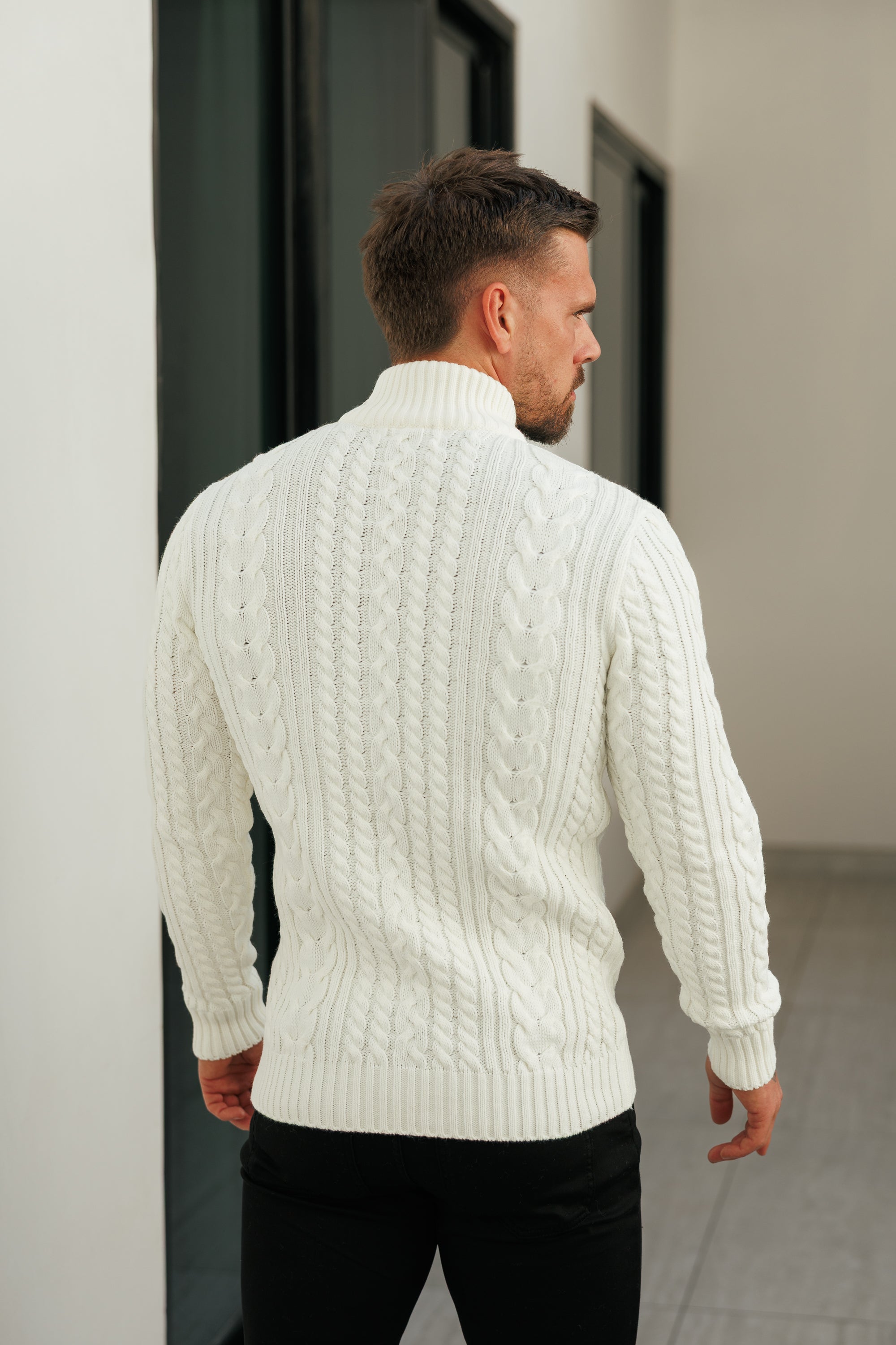 Chunky Zipped Cardigan Cream -  FSJ143