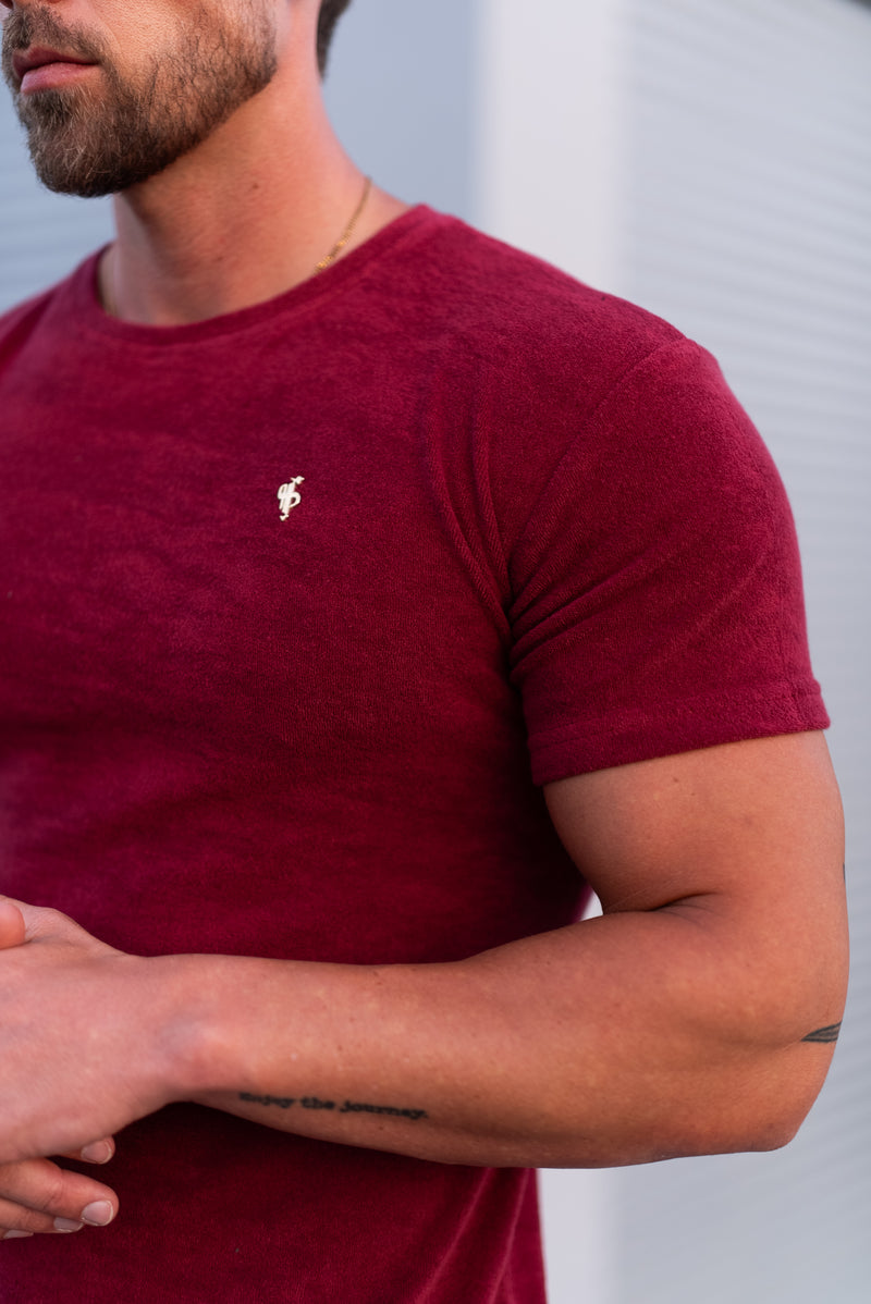 Father Sons Burgundy / Gold Towelling Crew T Shirt - FSH1349