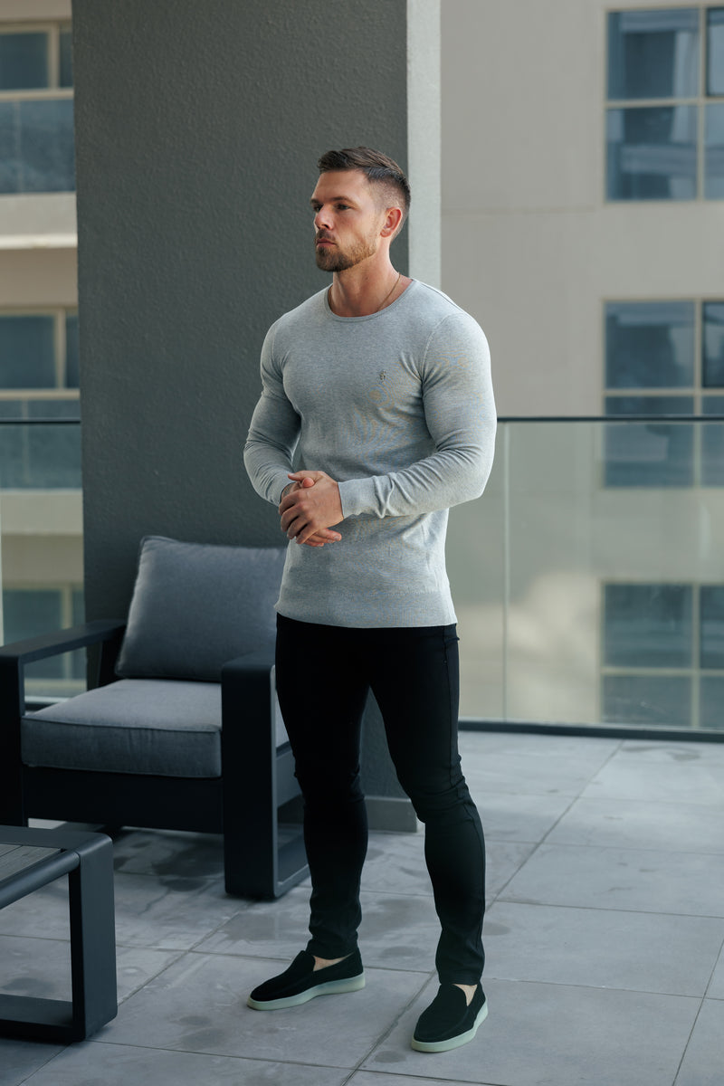 FS Light Grey Crew Neck Knitted Jumper With FS Branding -  FSN199