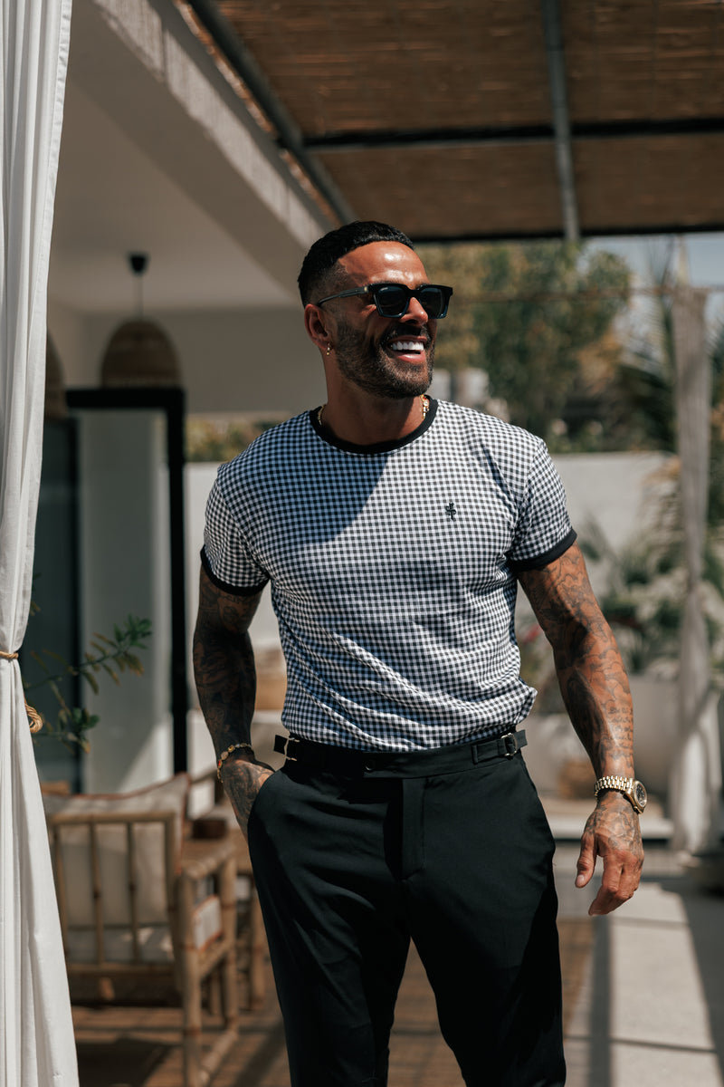 Father Sons Printed Black / White Check Fitted T Shirt - FSH1238 (PRE ORDER 16TH MAY)