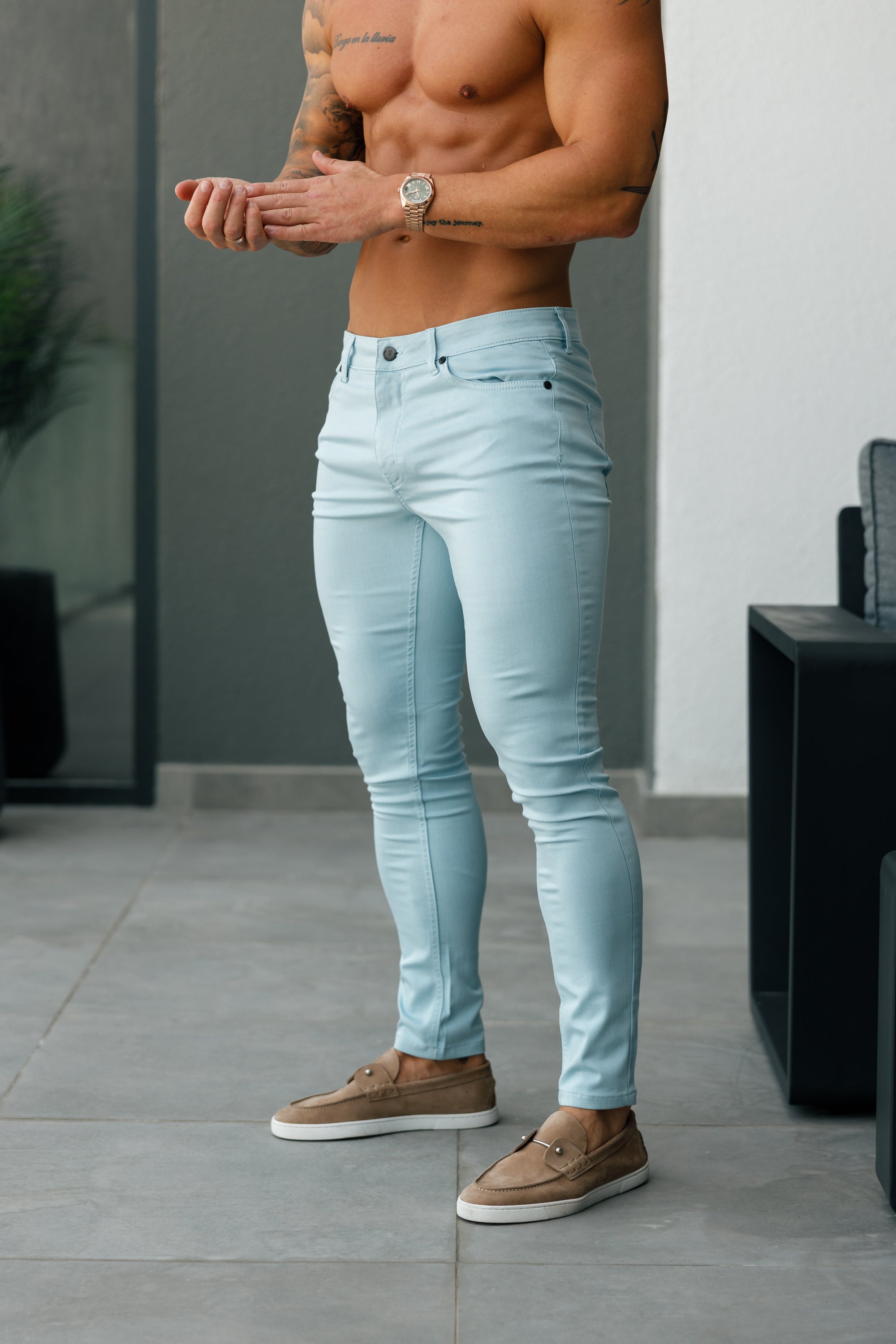 FS Slim Stretch Pale Blue Sateen Pants - FSH1147