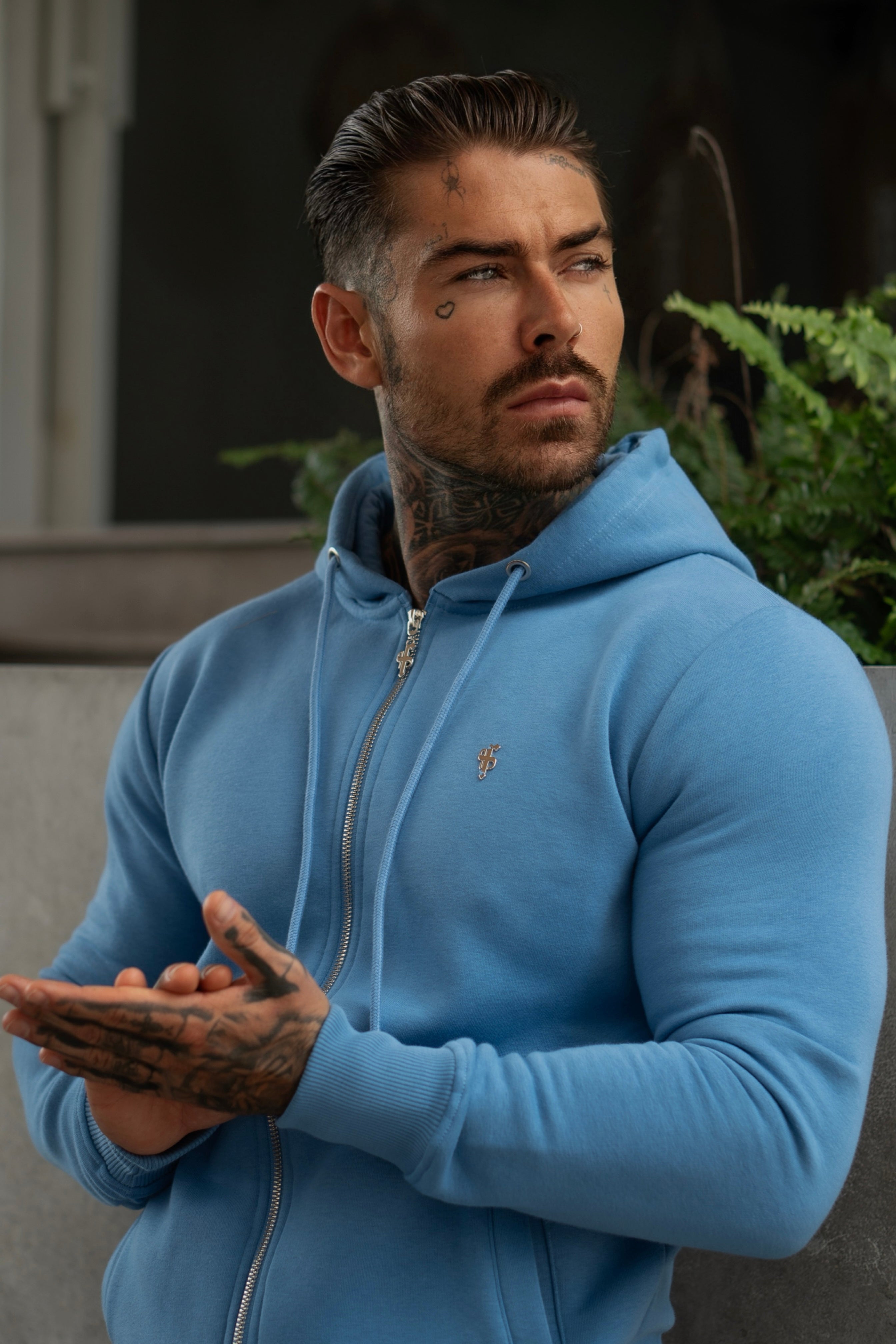 Airforce Blue / Silver Full Zip Hoodie with Pockets - FSH1249