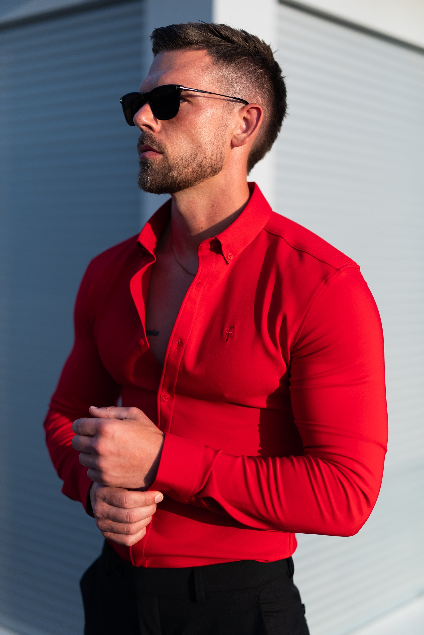 Super Slim LS Postbox Red Scuba with Button Down Collar - FS1186