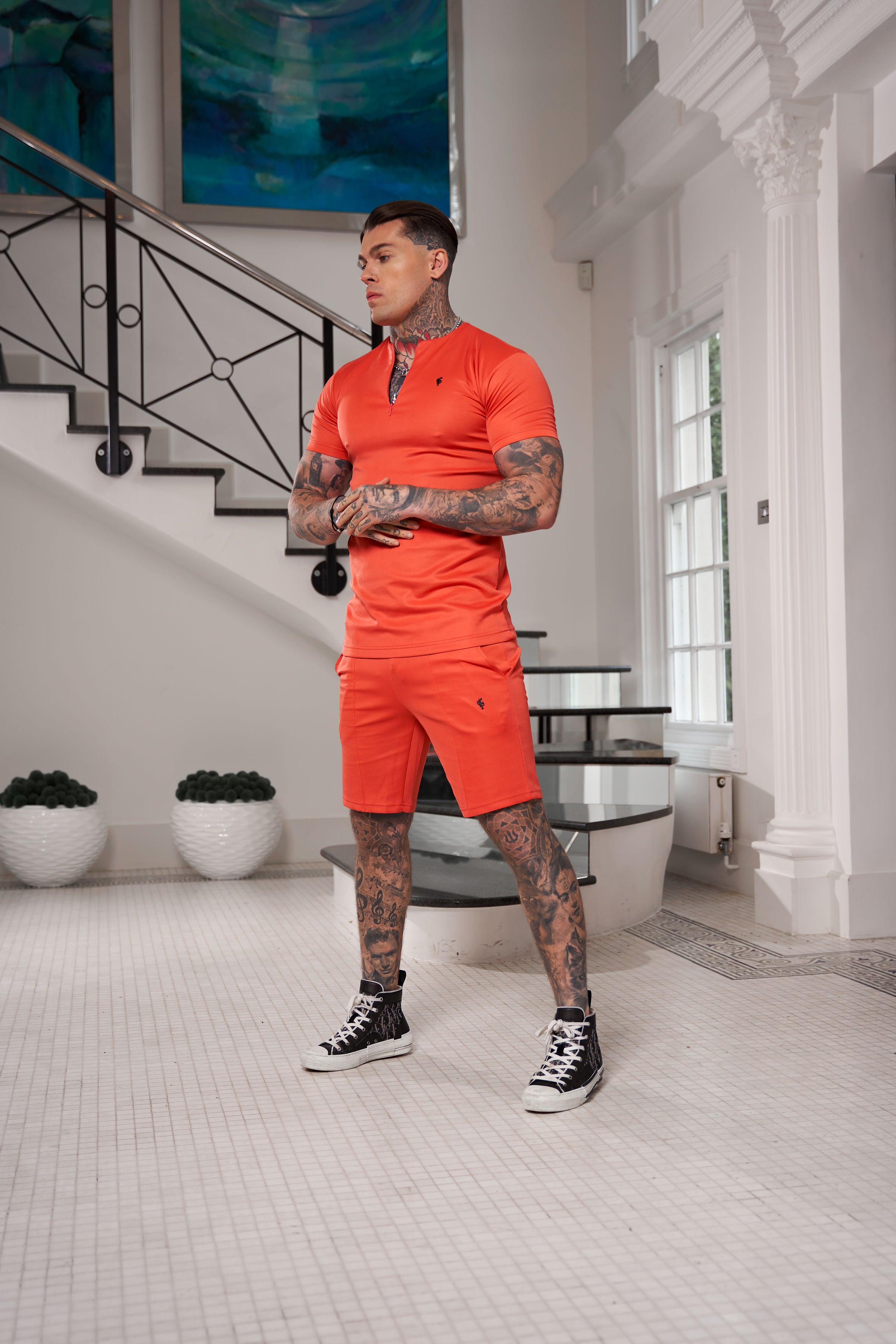 Scuba Coral / Black Elasticated Drawstring Pintuck Shorts - FSH1043