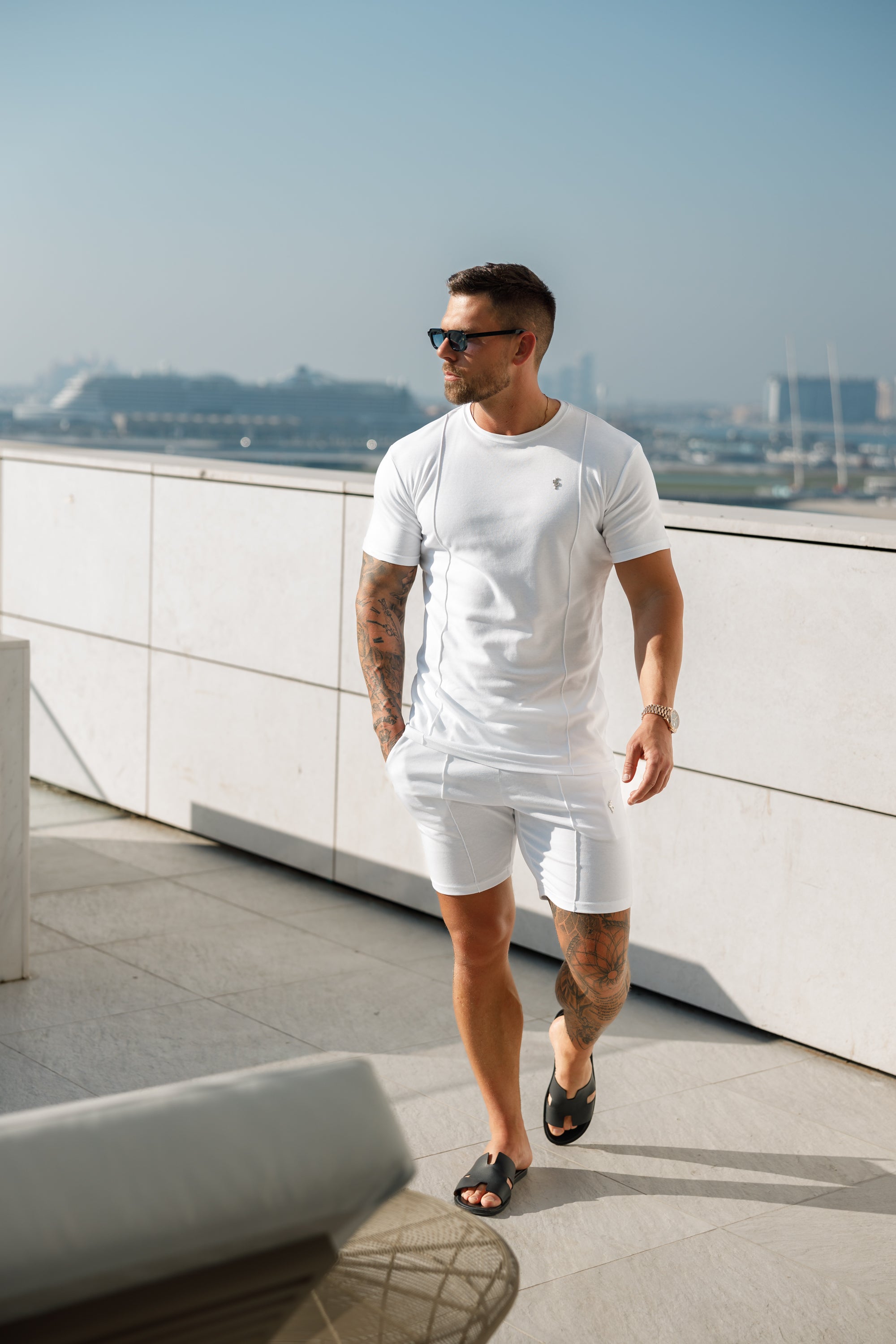 White / Silver Crew T Shirt With Pintuck Detail - FSH1046