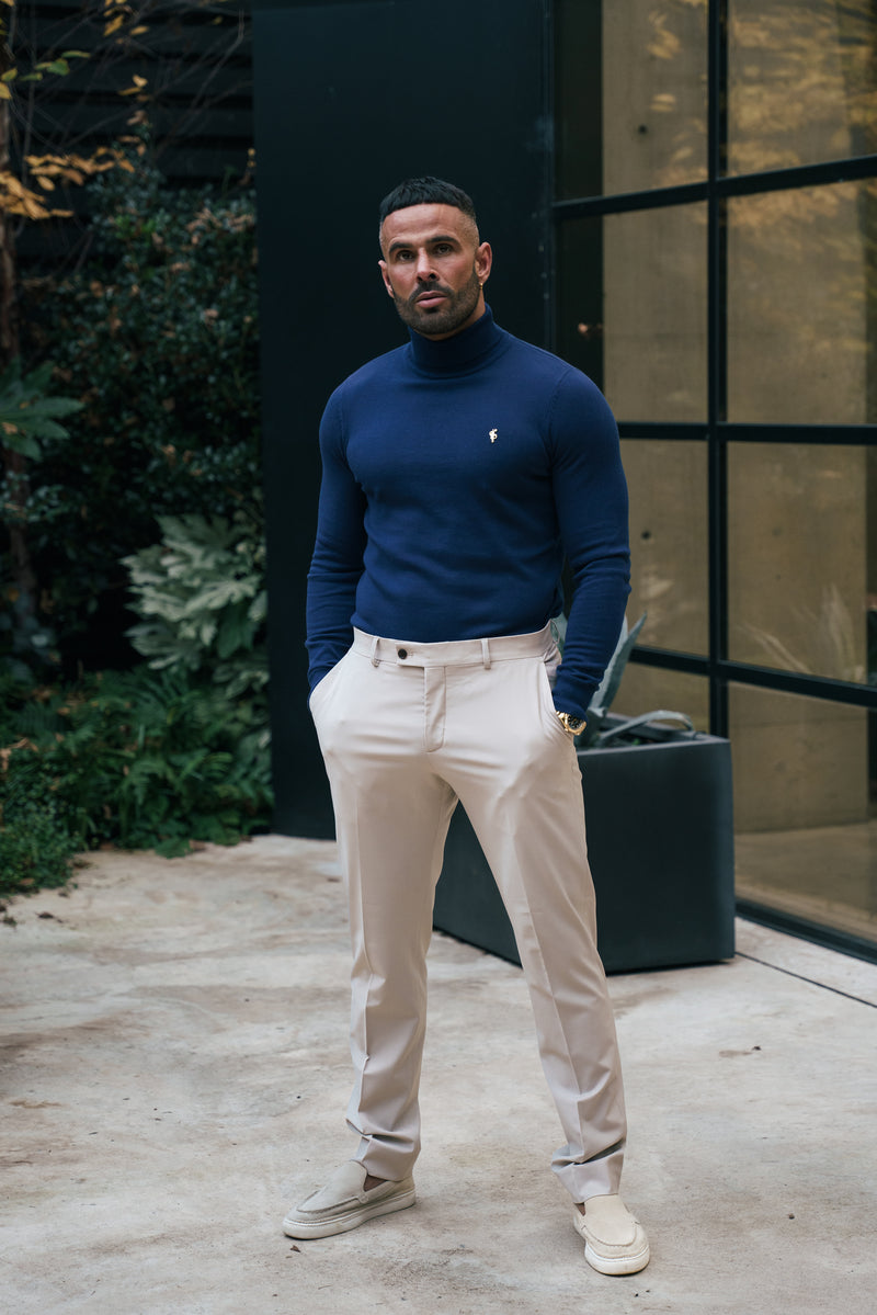 FS Navy Roll Neck Knitted Jumper With FS Branding - FSN206