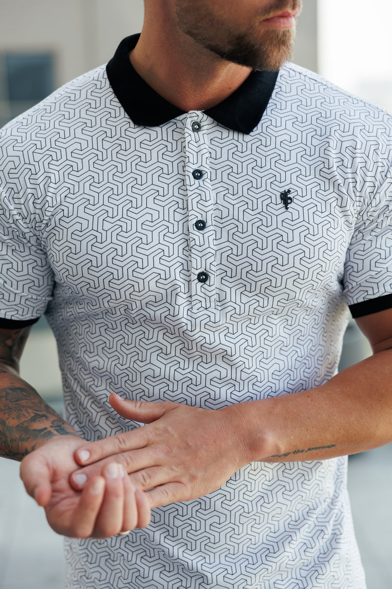 Father Sons White / Black Geo Printed Polo Shirt - FSH1233