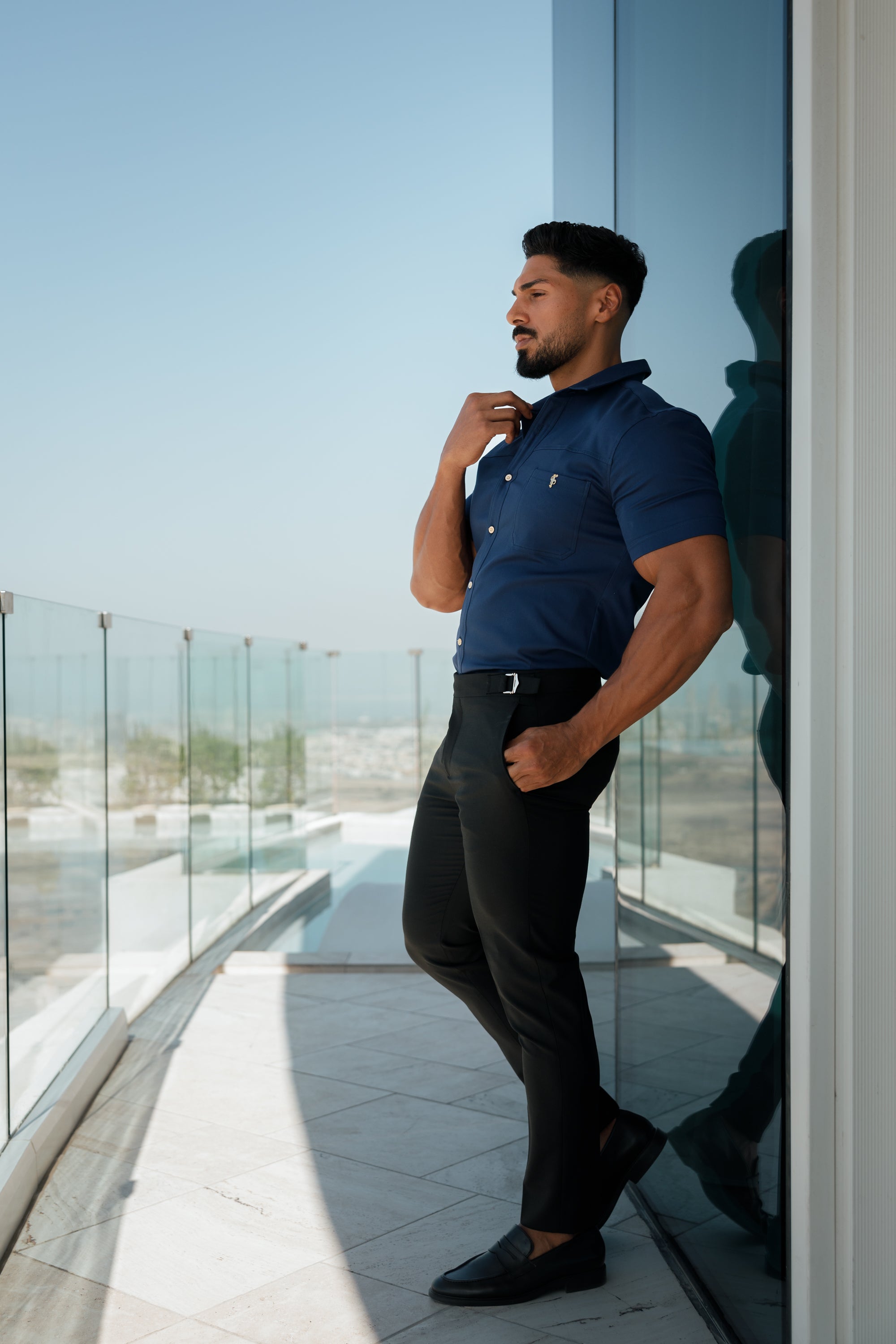 Father Sons Slim Formal Black Stretch Pants With Silver Waist Adjusters - FST013
