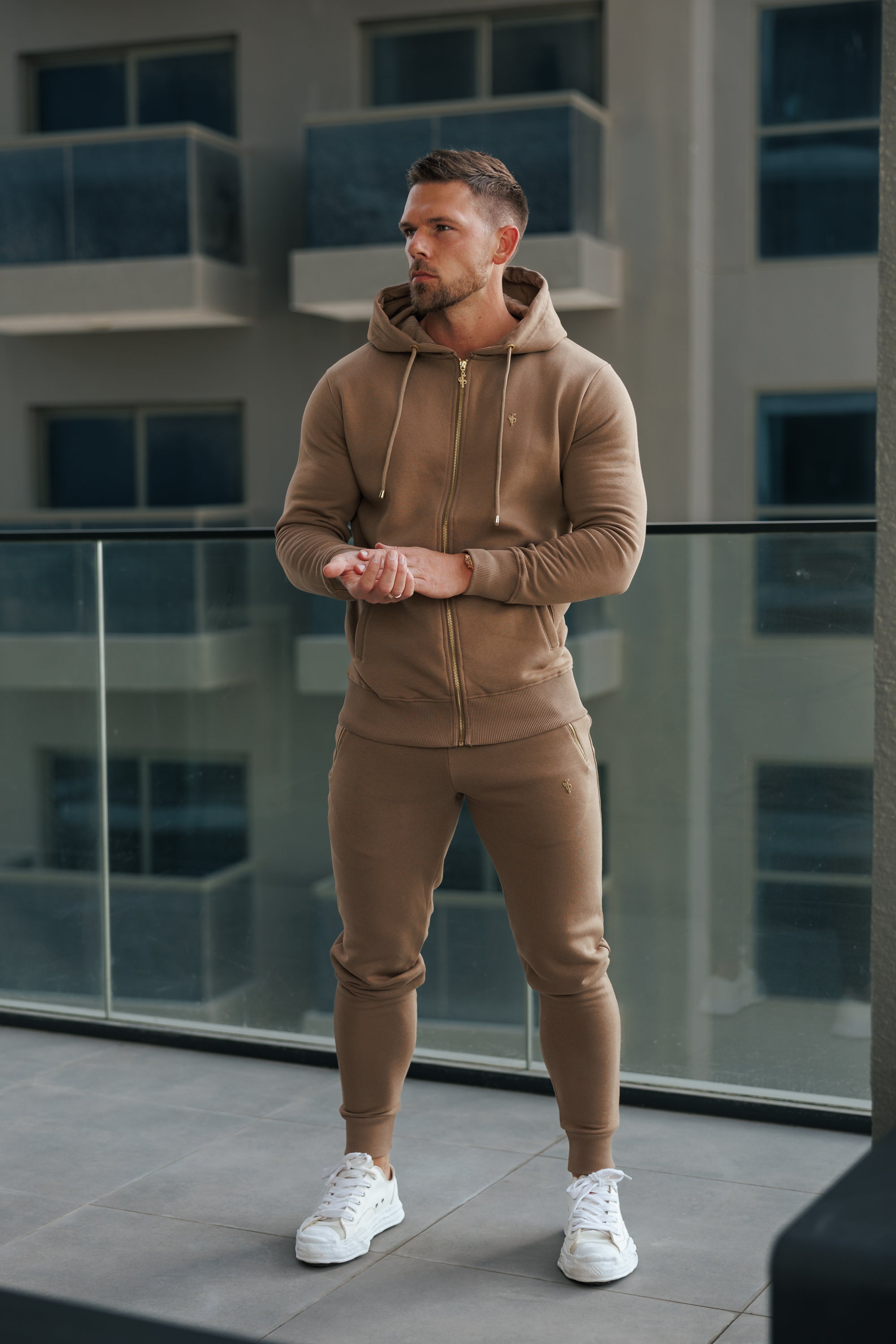 Taupe / Gold Full Zip Hoodie with Pockets - FSH1248