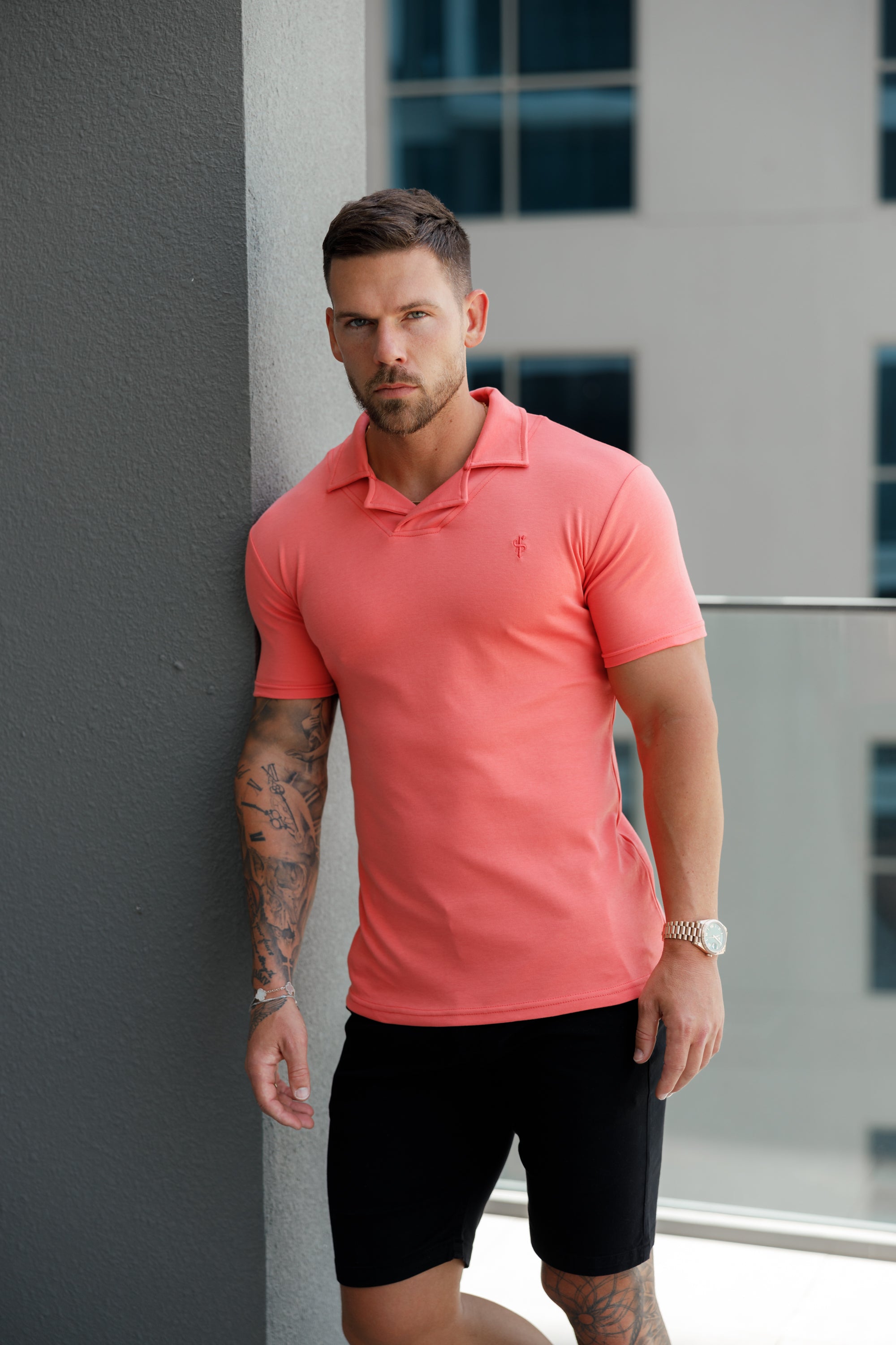 Classic Coral Polo Shirt With Revere Collar - FSH1066