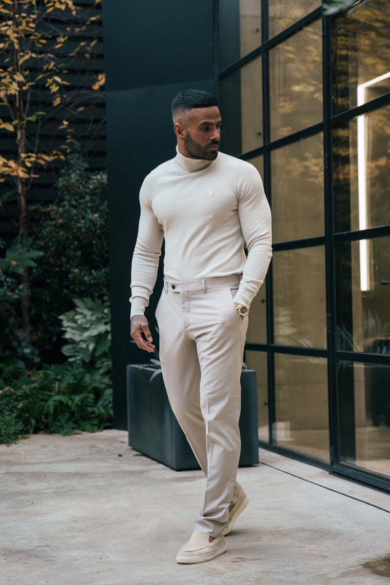 FS Beige Roll Neck Knitted Jumper With FS Branding -  FSN204