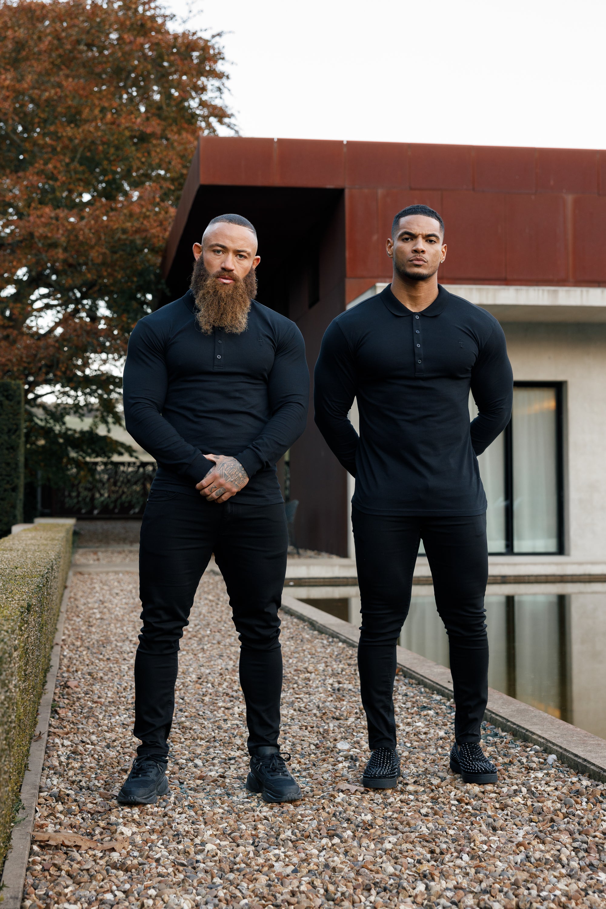 Classic Black Tonal  Polo Long Sleeve Shirt - FSH857