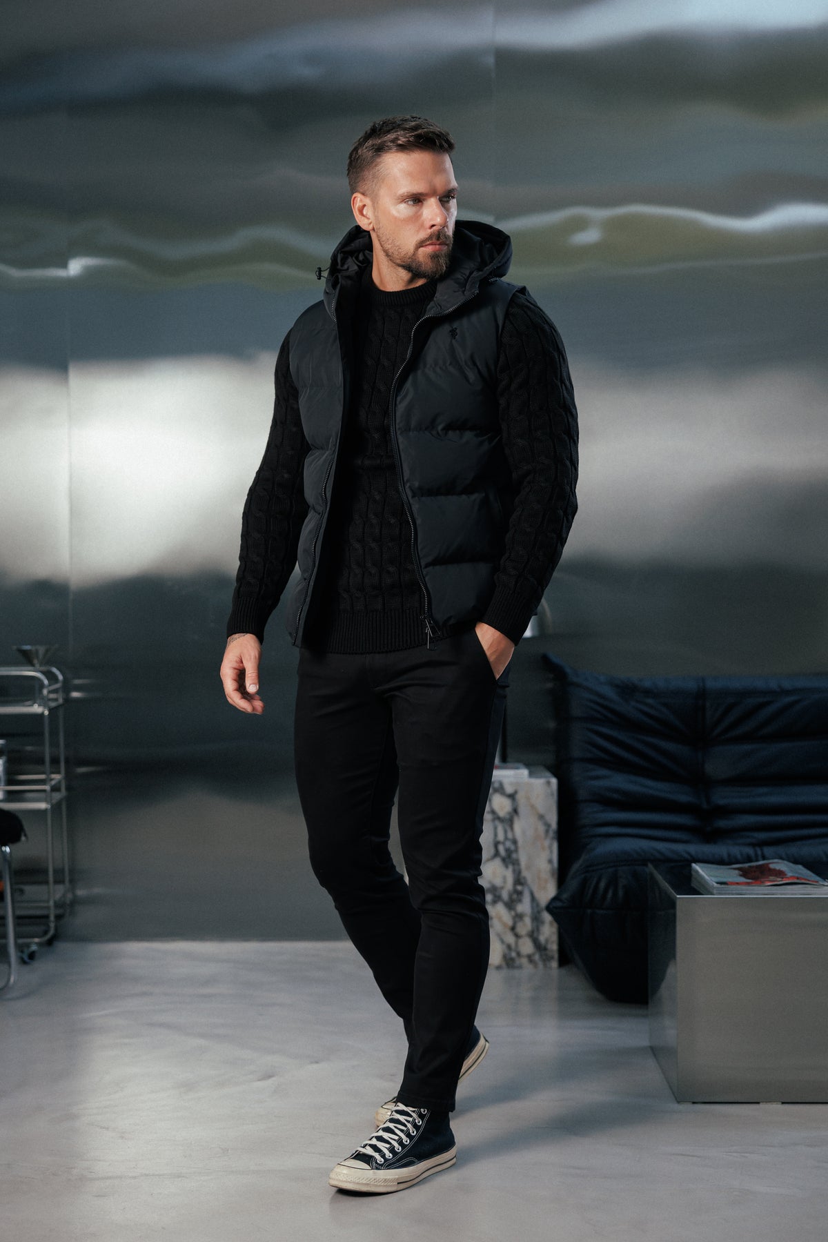 Black Padded Hooded Gilet - FSN235
