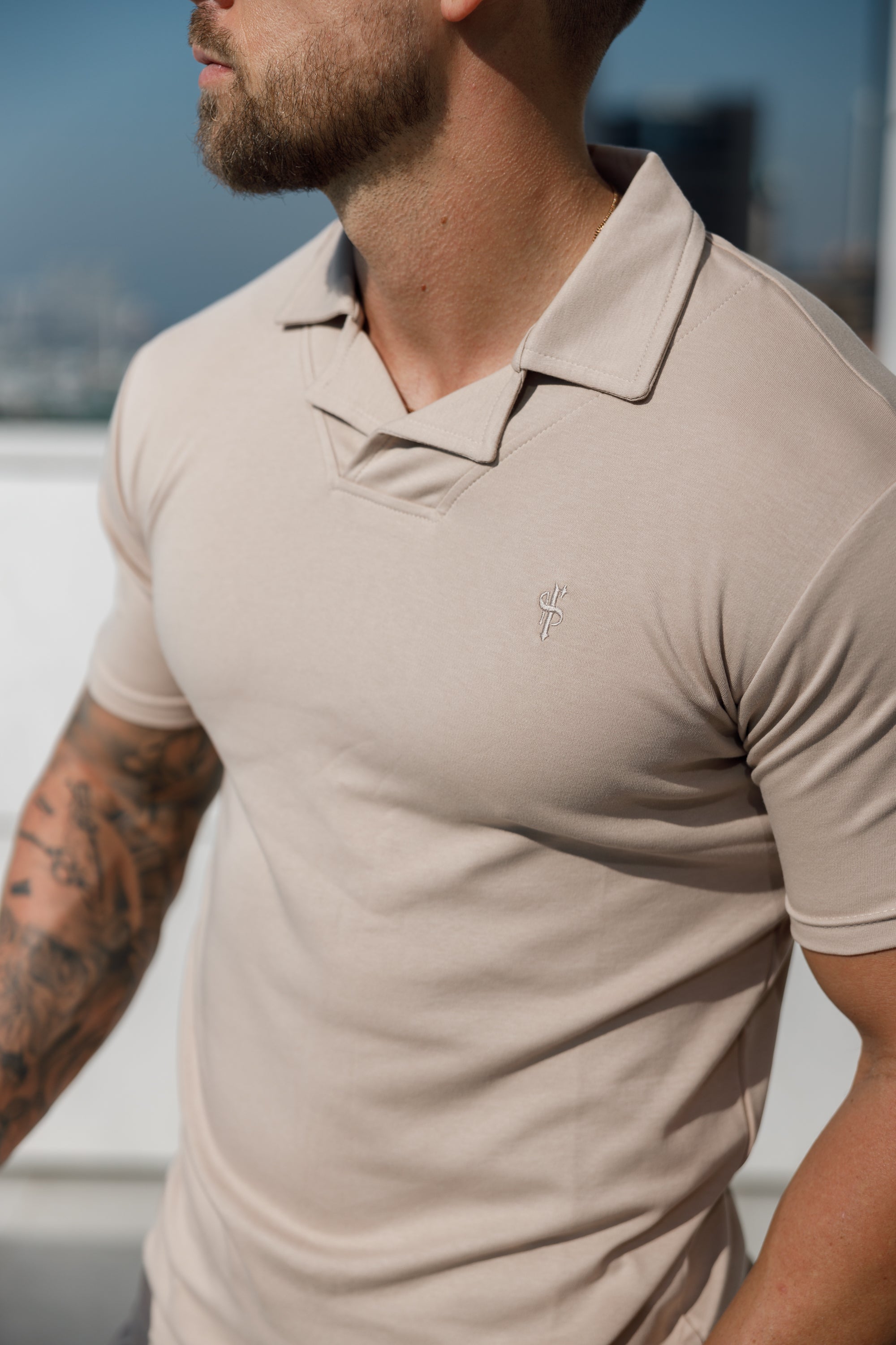Classic Beige Polo Shirt With Revere Collar - FSH1061
