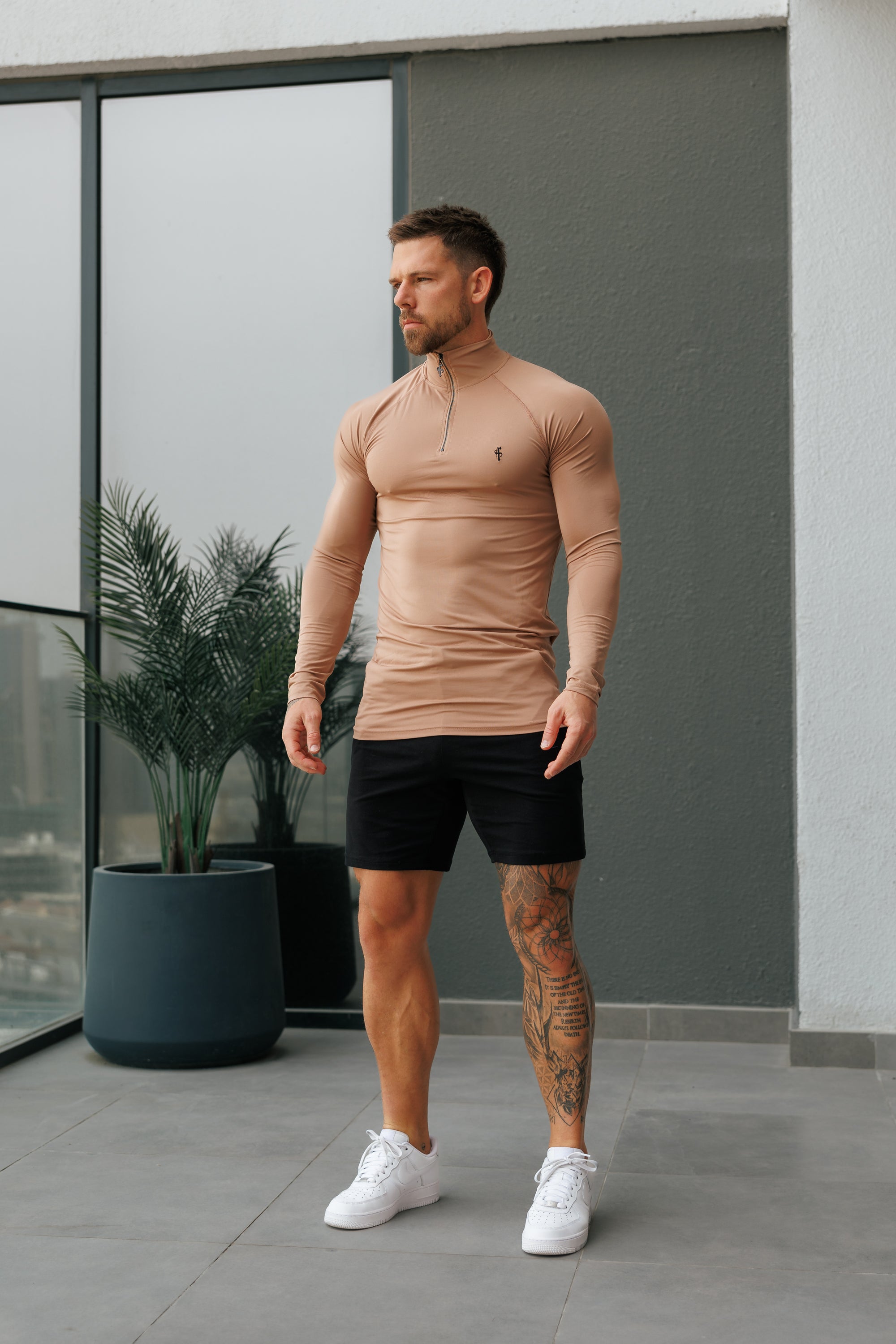 LS Coffee / Black Half Zip Gym Top - FSH1283