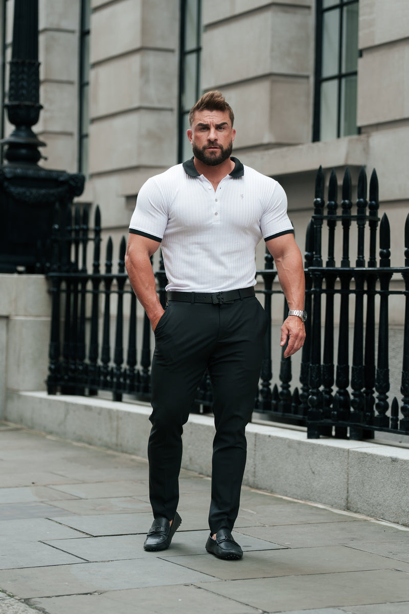 Father Sons Classic White Ribbed Polo Shirt Short Sleeve - FSH1370P